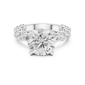 Round Diamond Engagement Ring with Spaced Pavé Side Accents and Hidden Halo