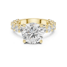 Round Diamond Engagement Ring with Spaced Pavé Side Accents and Hidden Halo