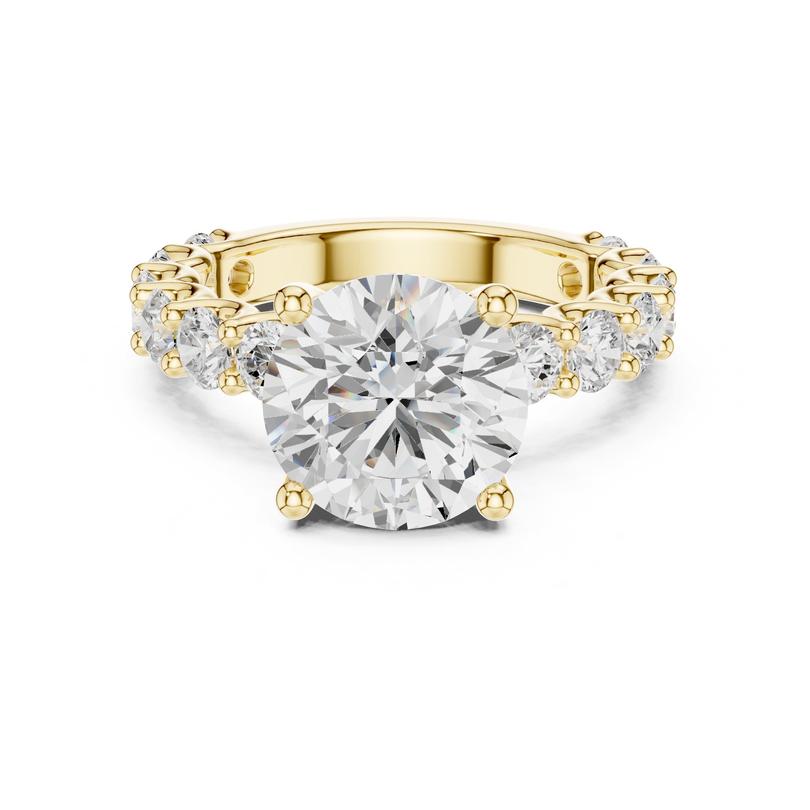Round Diamond Engagement Ring with Spaced Pavé Side Accents and Hidden Halo in Yellow Gold - VYKA Diamonds