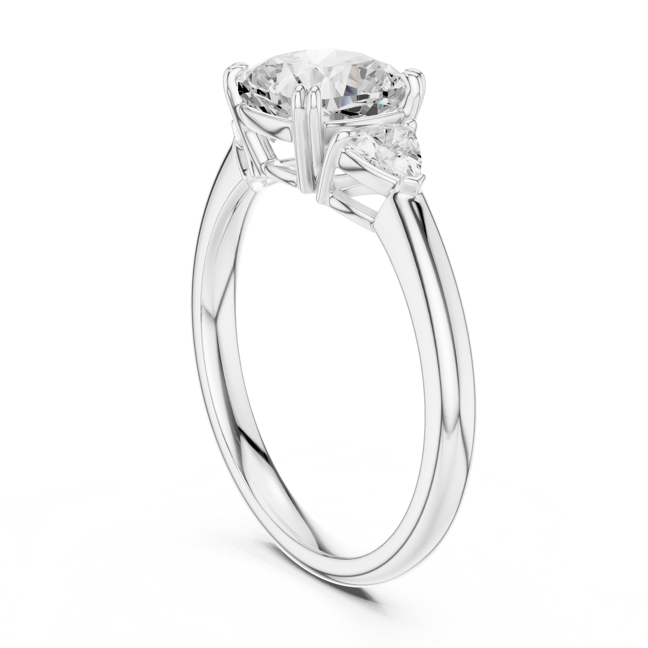 Cushion Cut Three Stone Engagement Ring with Trilliant Sides in White Gold - VYKA Diamonds