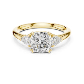Cushion Cut Three Stone Engagement Ring with Trilliant Sides
