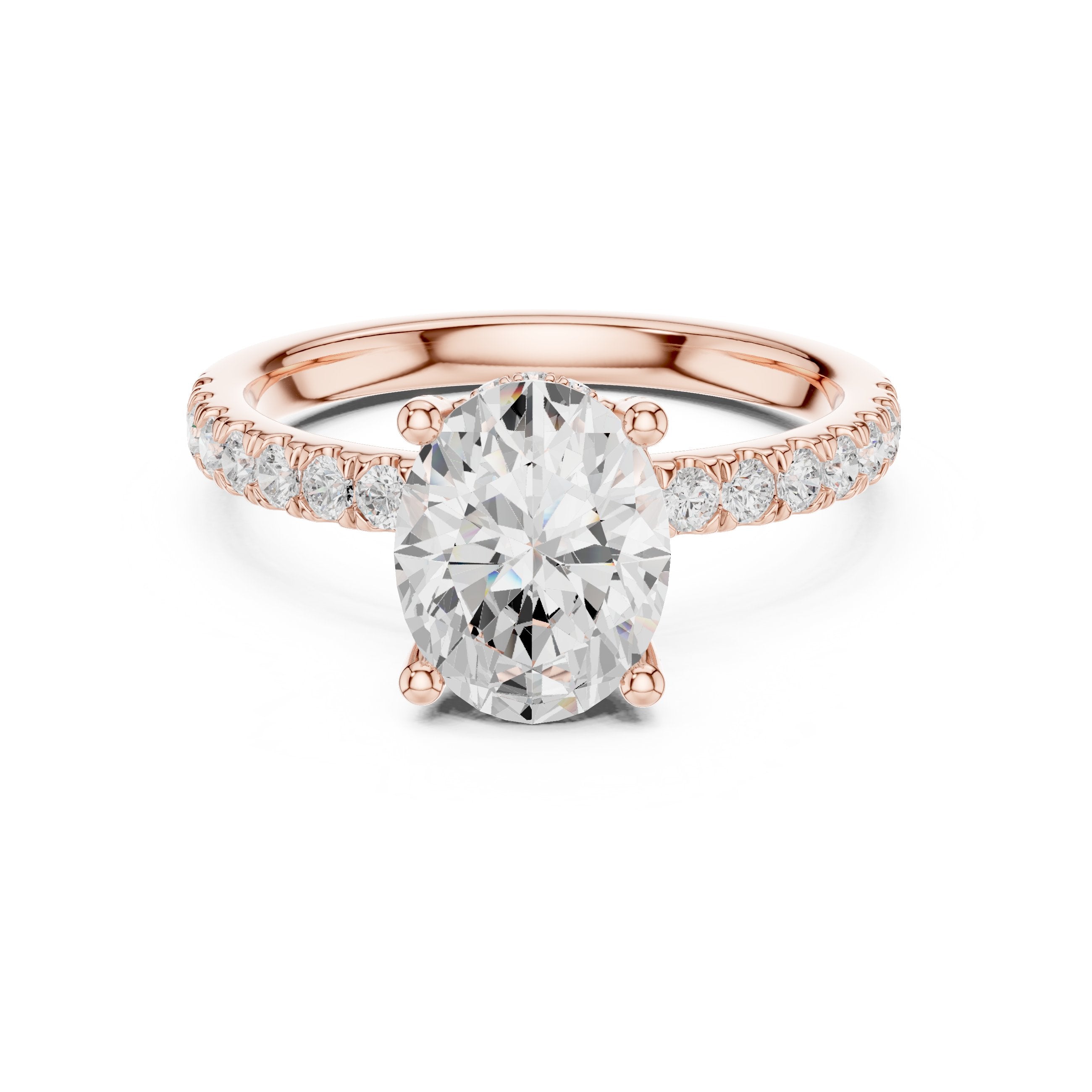 Oval Diamond Hidden Halo Engagement Ring with Pavé Band in Rose Gold - VYKA Diamonds