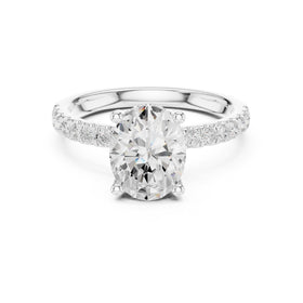 Oval Diamond Hidden Halo Engagement Ring with Pavé Band