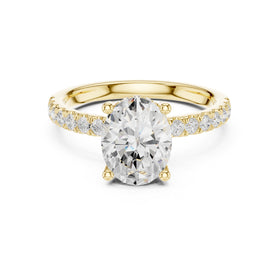 Oval Diamond Hidden Halo Engagement Ring with Pavé Band