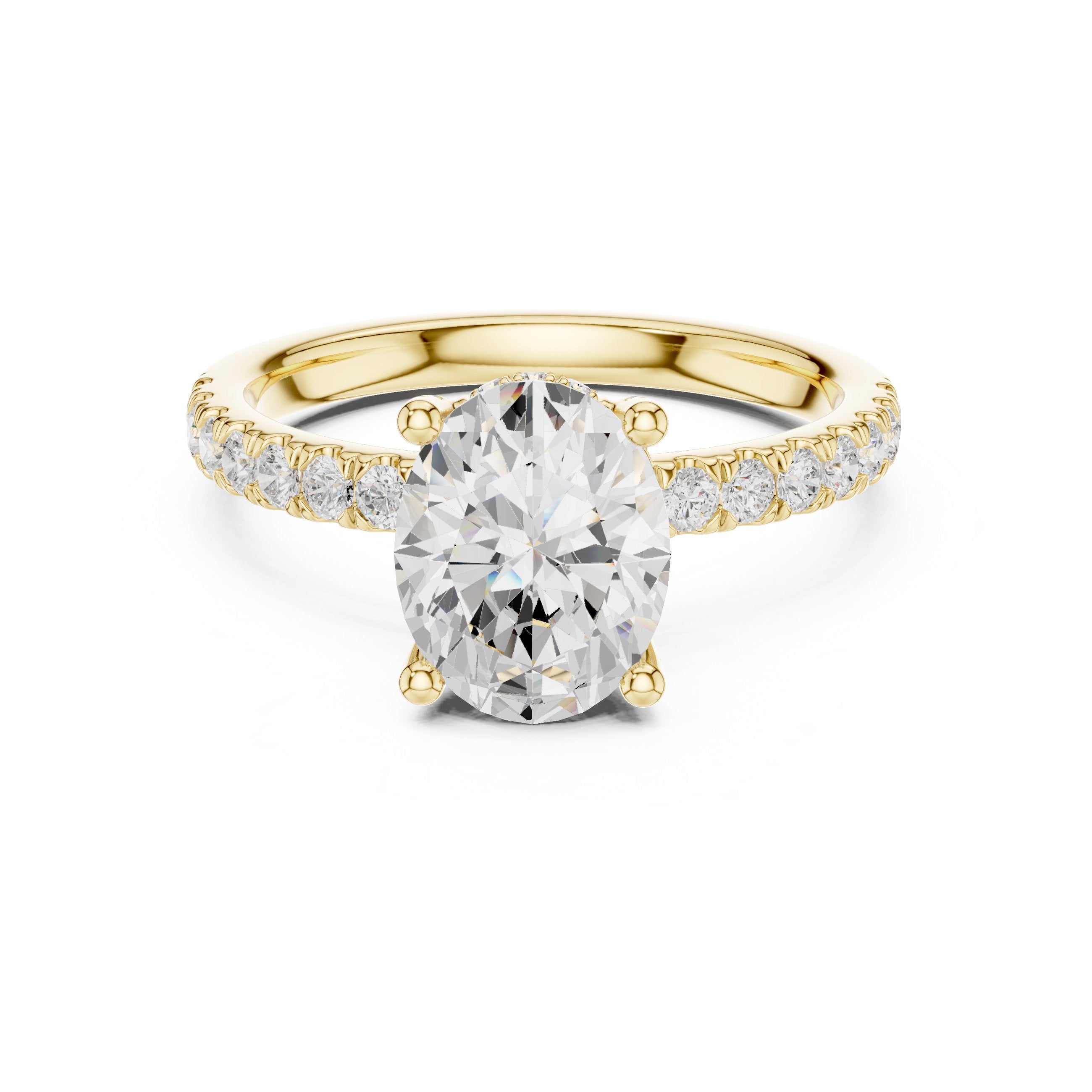 Oval Diamond Hidden Halo Engagement Ring with Pavé Band in Yellow Gold - VYKA Diamonds