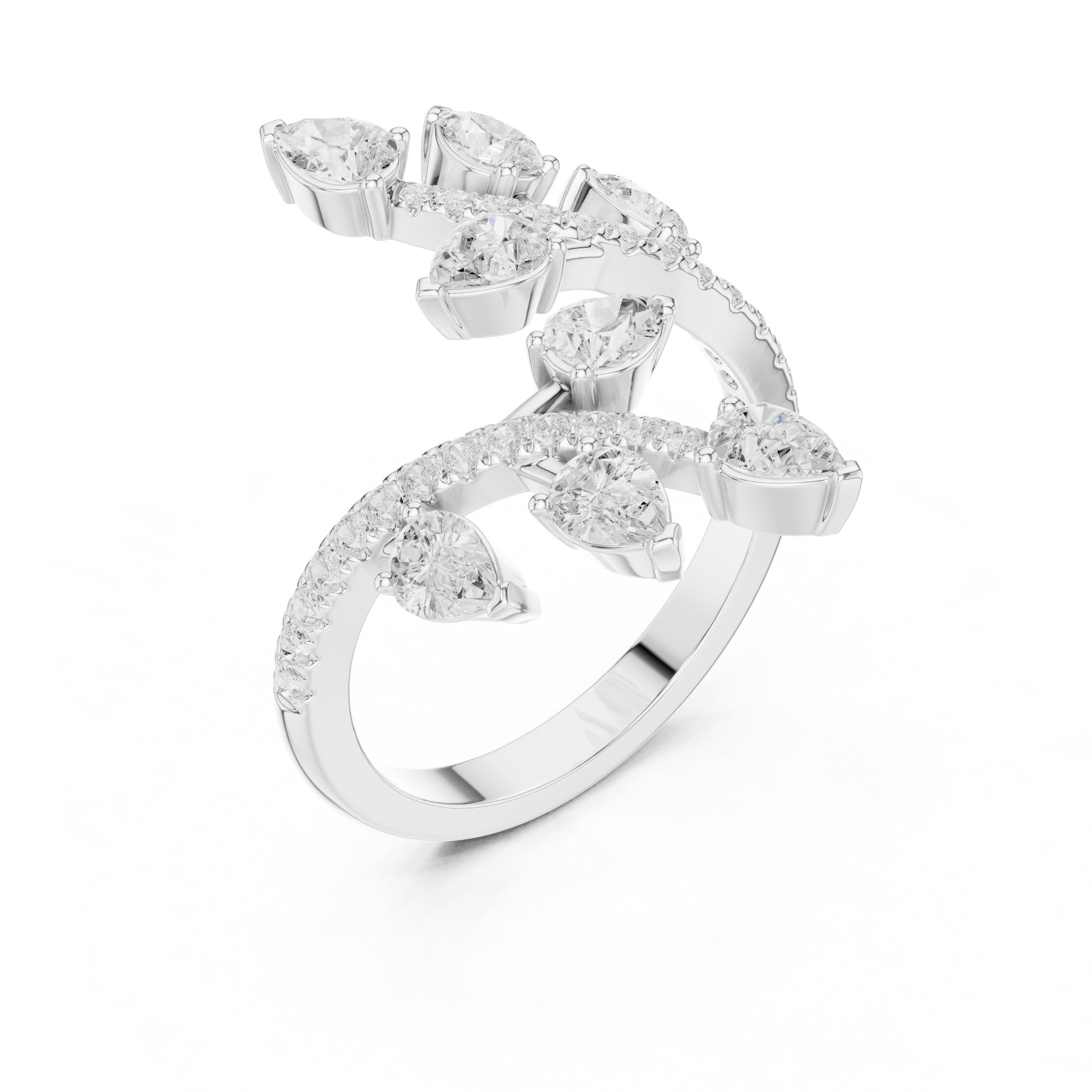 Pear Diamond Petal Wrap Constellation Engagement Ring in White Gold - VYKA Diamonds