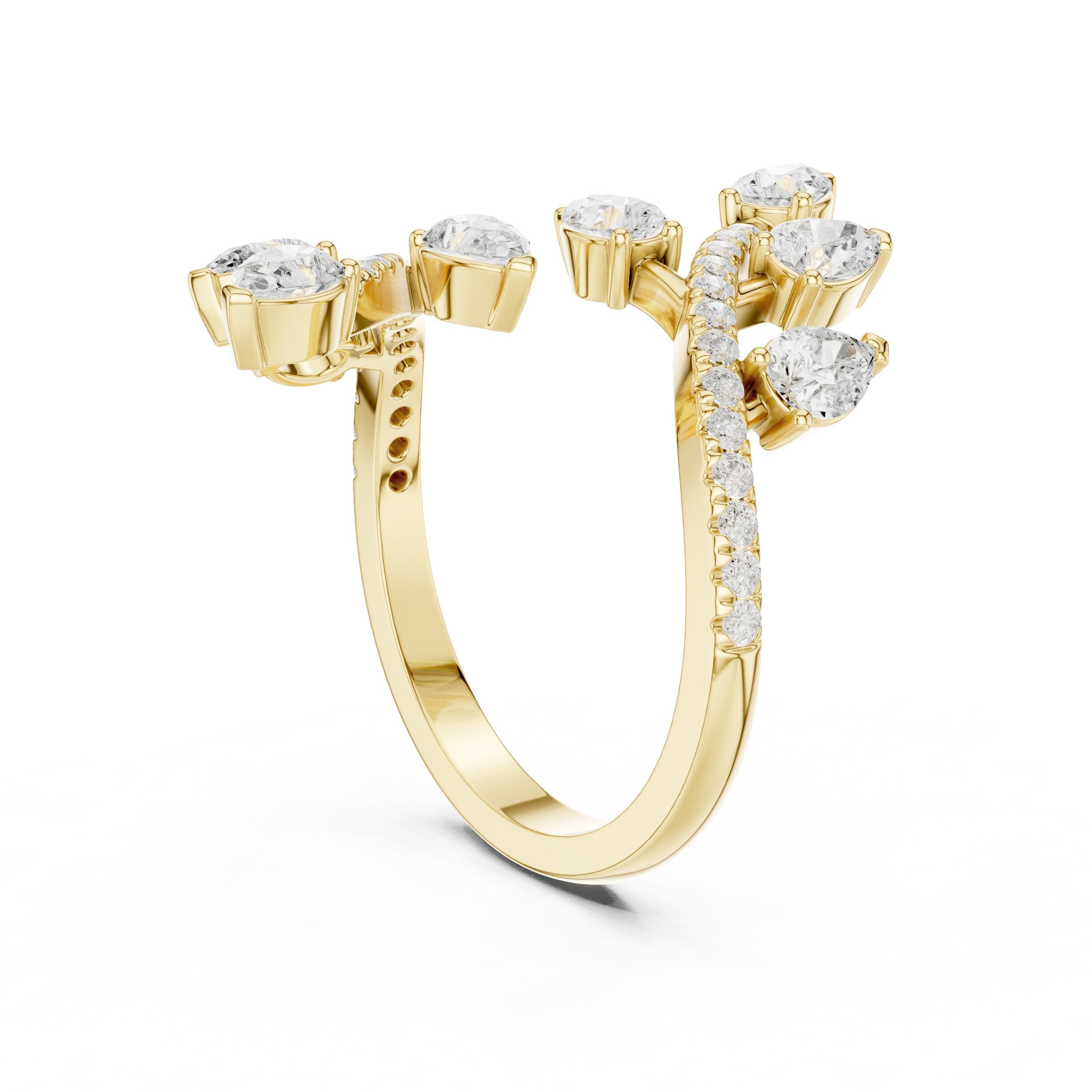 Pear Diamond Petal Wrap Constellation Engagement Ring in Yellow Gold - VYKA Diamonds