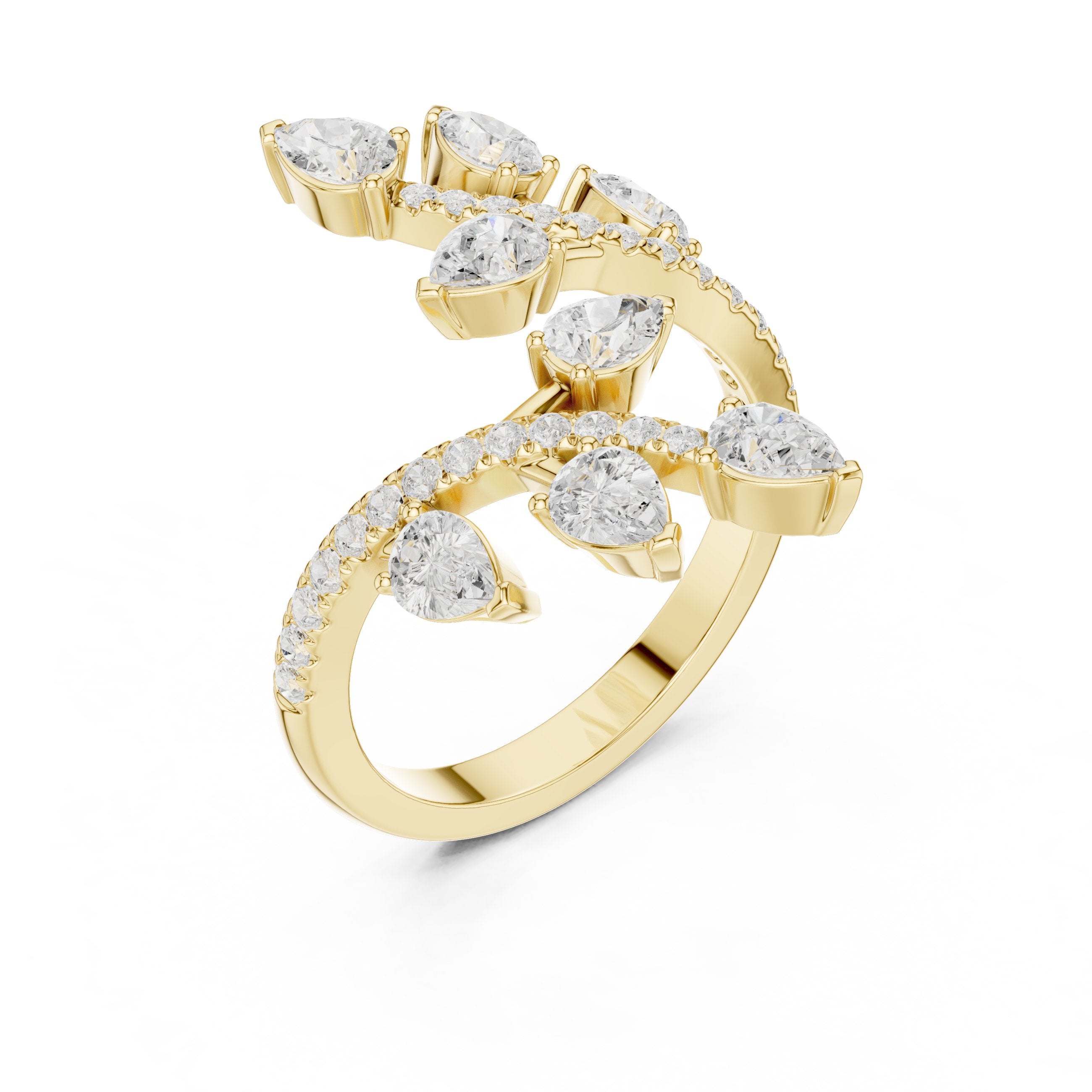 Pear Diamond Petal Wrap Constellation Engagement Ring in Yellow Gold - VYKA Diamonds