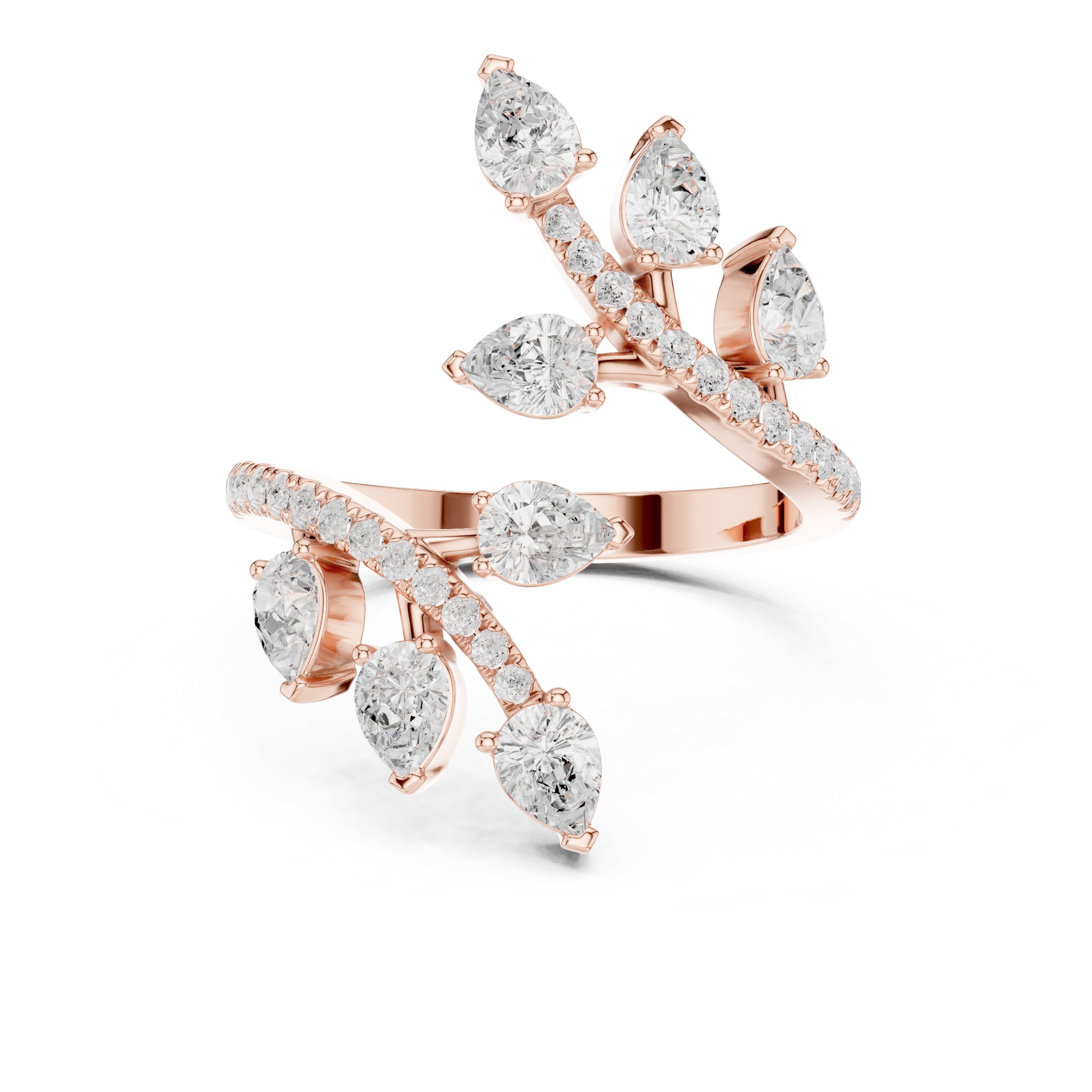 Pear Diamond Petal Wrap Constellation Engagement Ring in Rose Gold - VYKA Diamonds