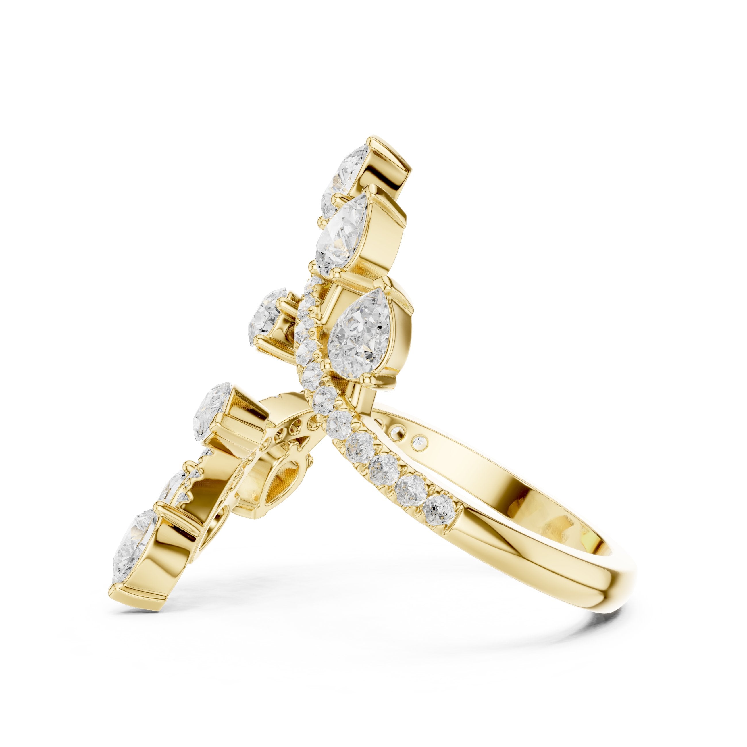 Pear Diamond Petal Wrap Constellation Engagement Ring in Yellow Gold - VYKA Diamonds