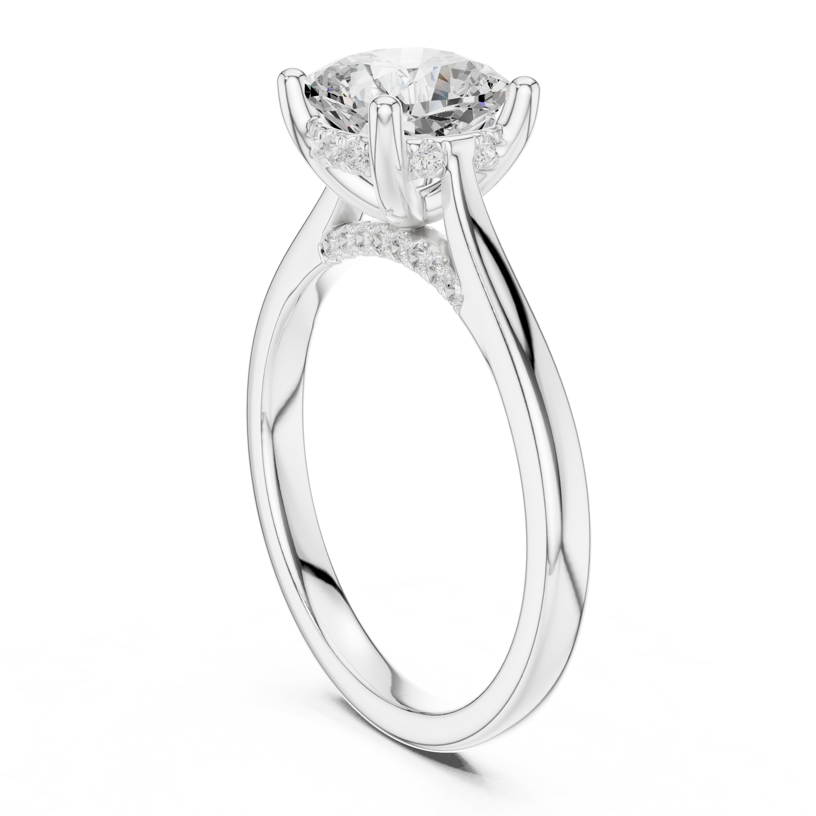Cushion Cut Solitaire Engagement Ring with Cathedral Band in White Gold - VYKA Diamonds