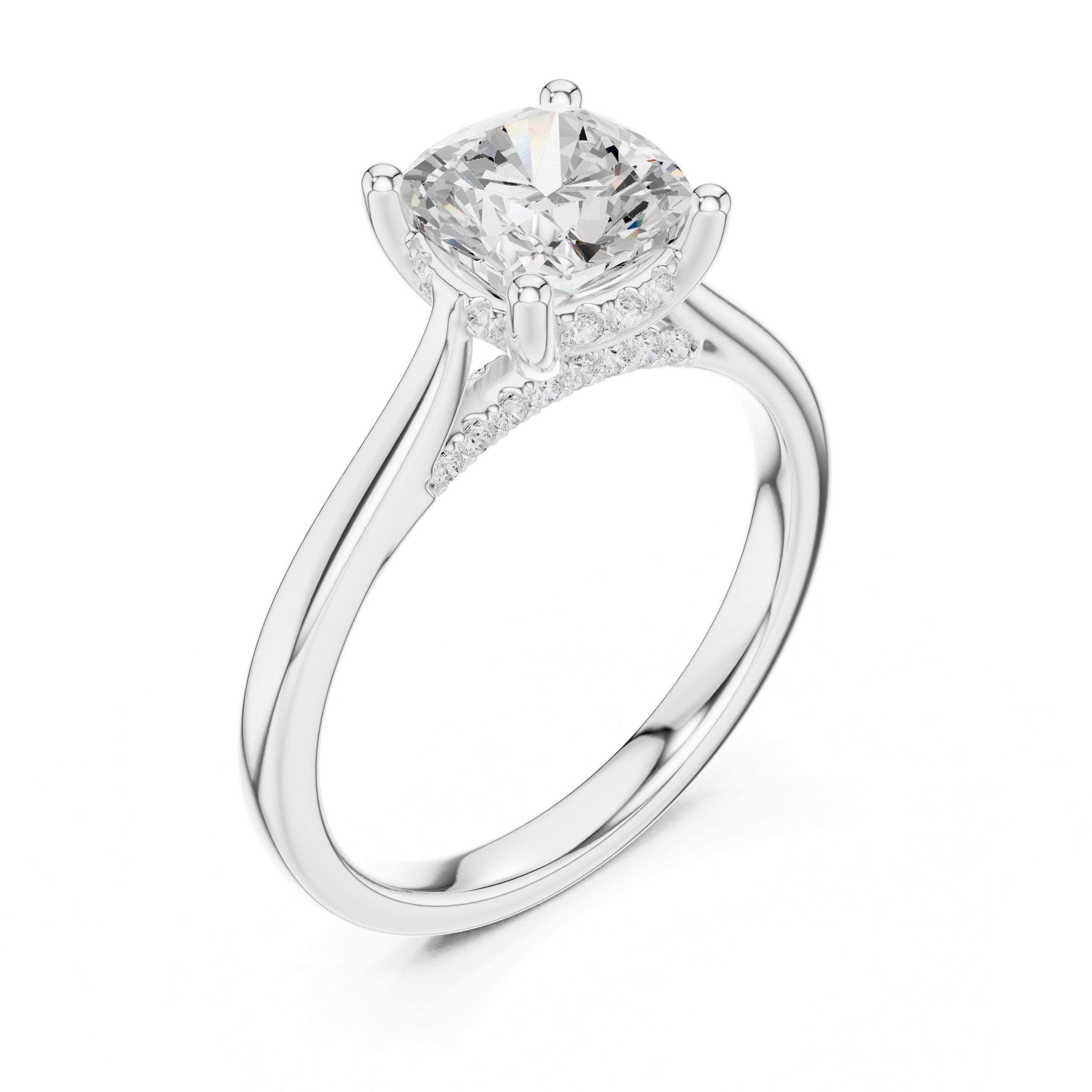 Cushion Cut Solitaire Engagement Ring with Cathedral Band in White Gold - VYKA Diamonds