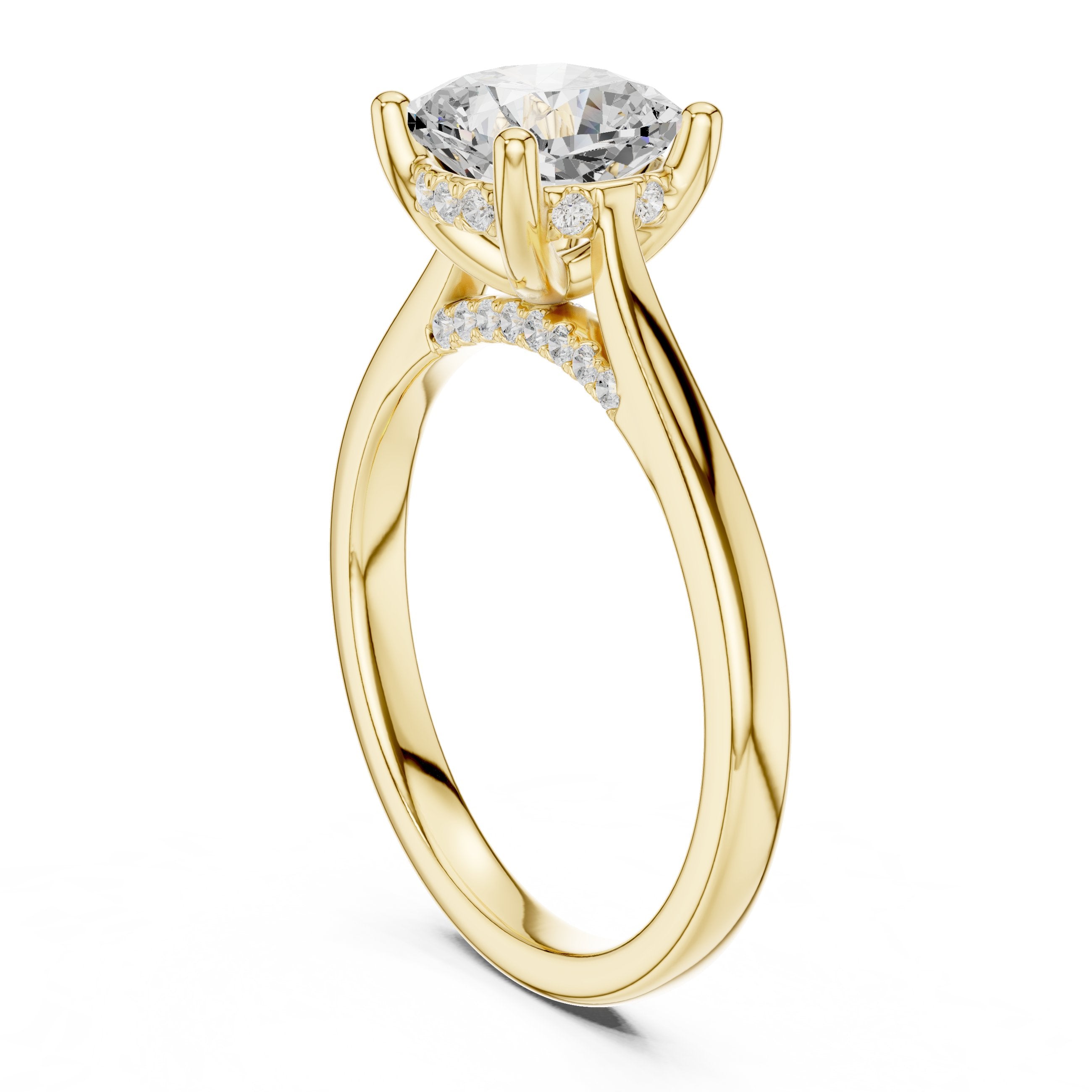 Cushion Cut Solitaire Engagement Ring with Cathedral Band in Yellow Gold - VYKA Diamonds