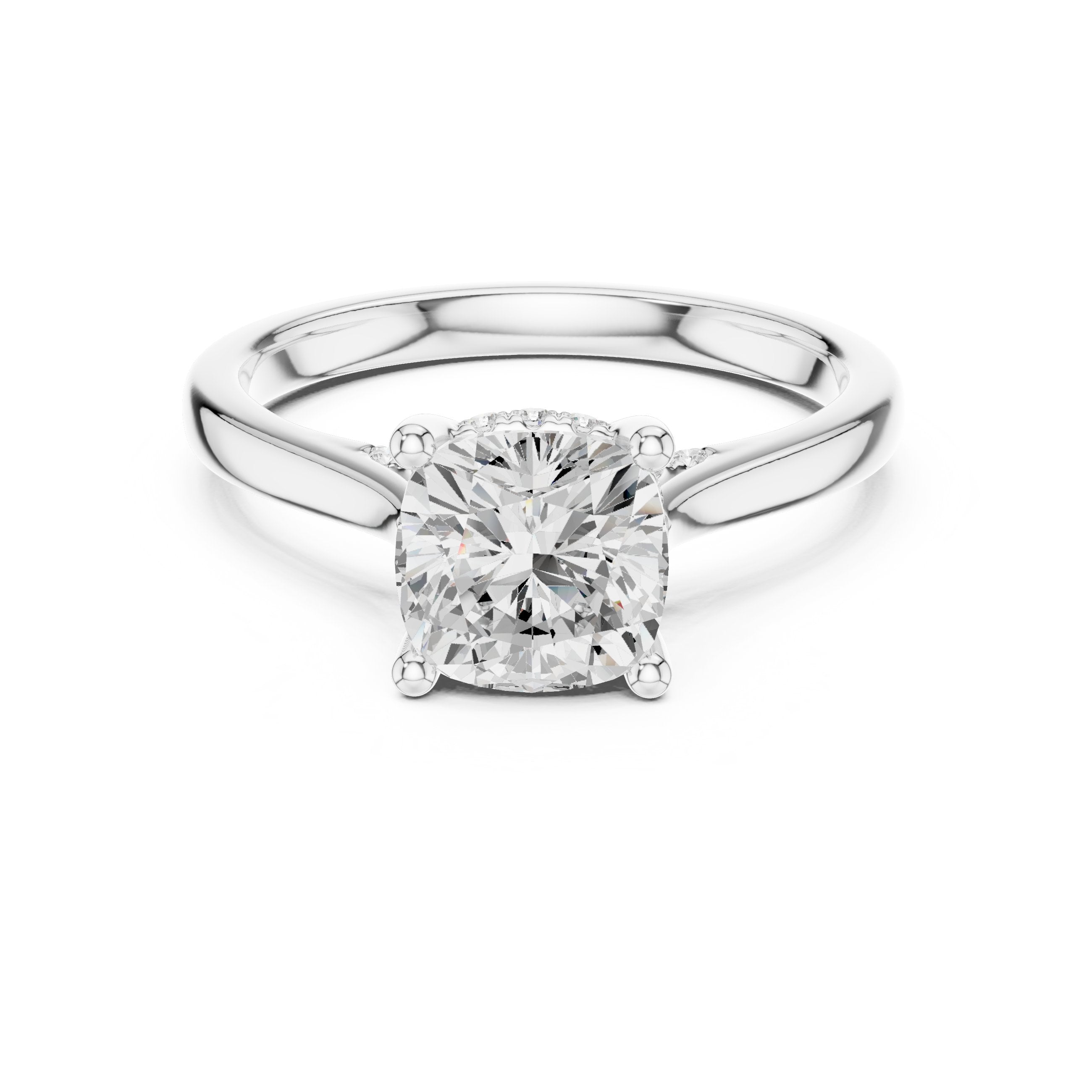 Cushion Cut Solitaire Engagement Ring with Cathedral Band in White Gold - VYKA Diamonds