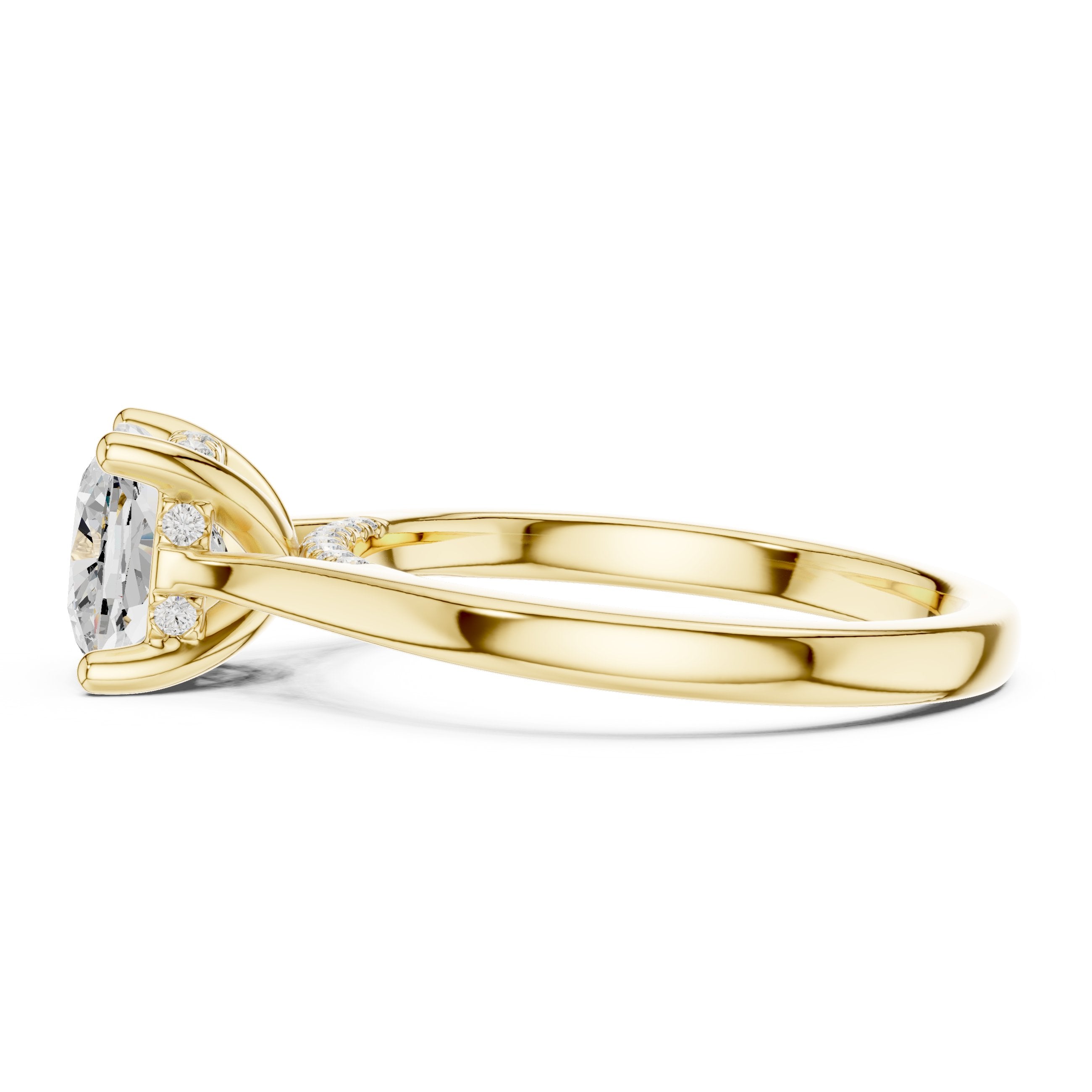 Cushion Cut Solitaire Engagement Ring with Cathedral Band in Yellow Gold - VYKA Diamonds