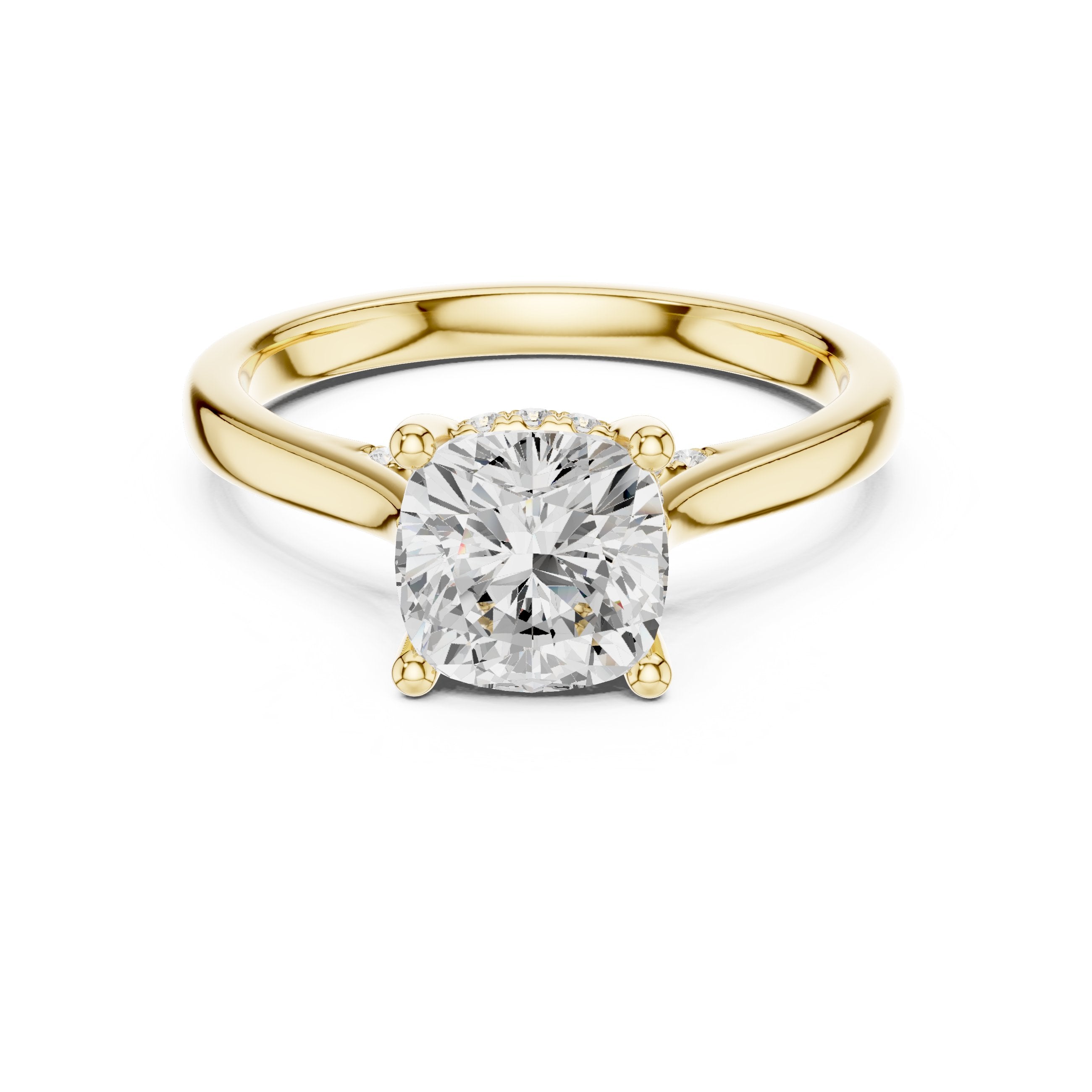 Cushion Cut Solitaire Engagement Ring with Cathedral Band in Yellow Gold - VYKA Diamonds