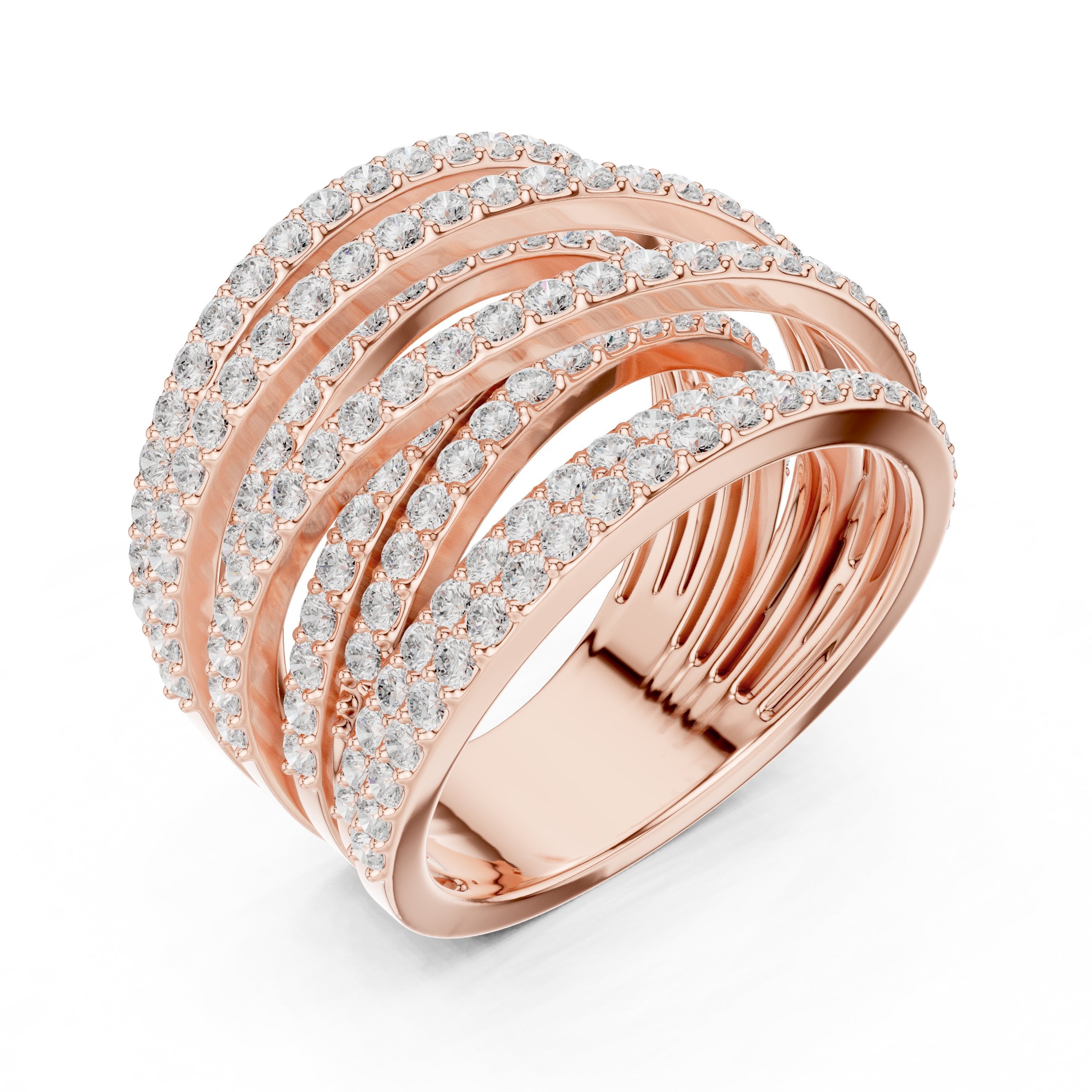 Round Diamond Wide Crossover Pavé Statement Band in Rose Gold - VYKA Diamonds