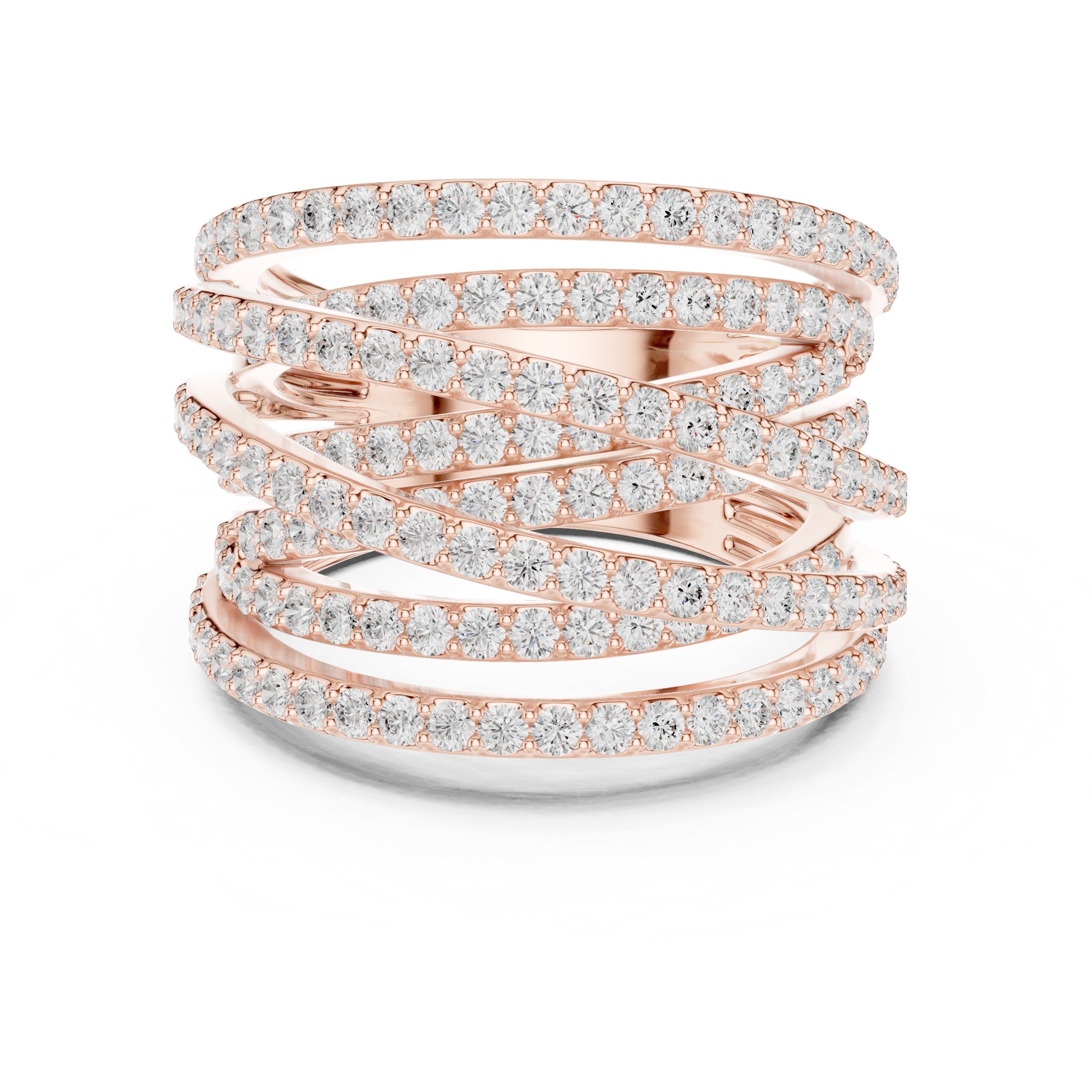 Round Diamond Wide Crossover Pavé Statement Band in Rose Gold - VYKA Diamonds