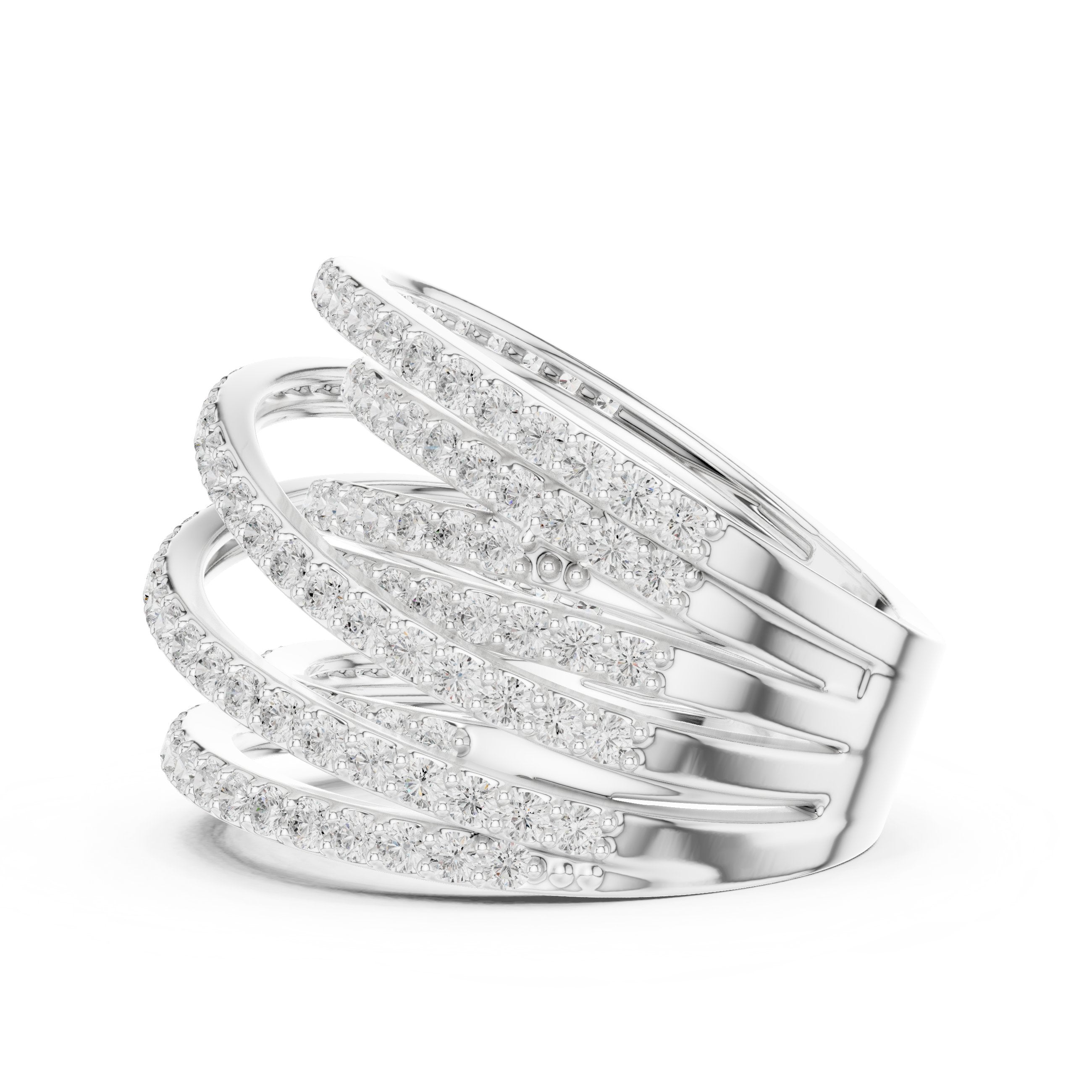 Round Diamond Wide Crossover Pavé Statement Band in White Gold - VYKA Diamonds