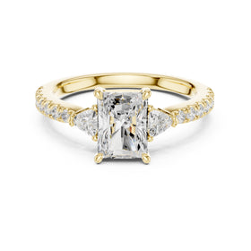 Radiant Cut Three Stone Engagement Ring with Trilliant Sides and Pavé Band