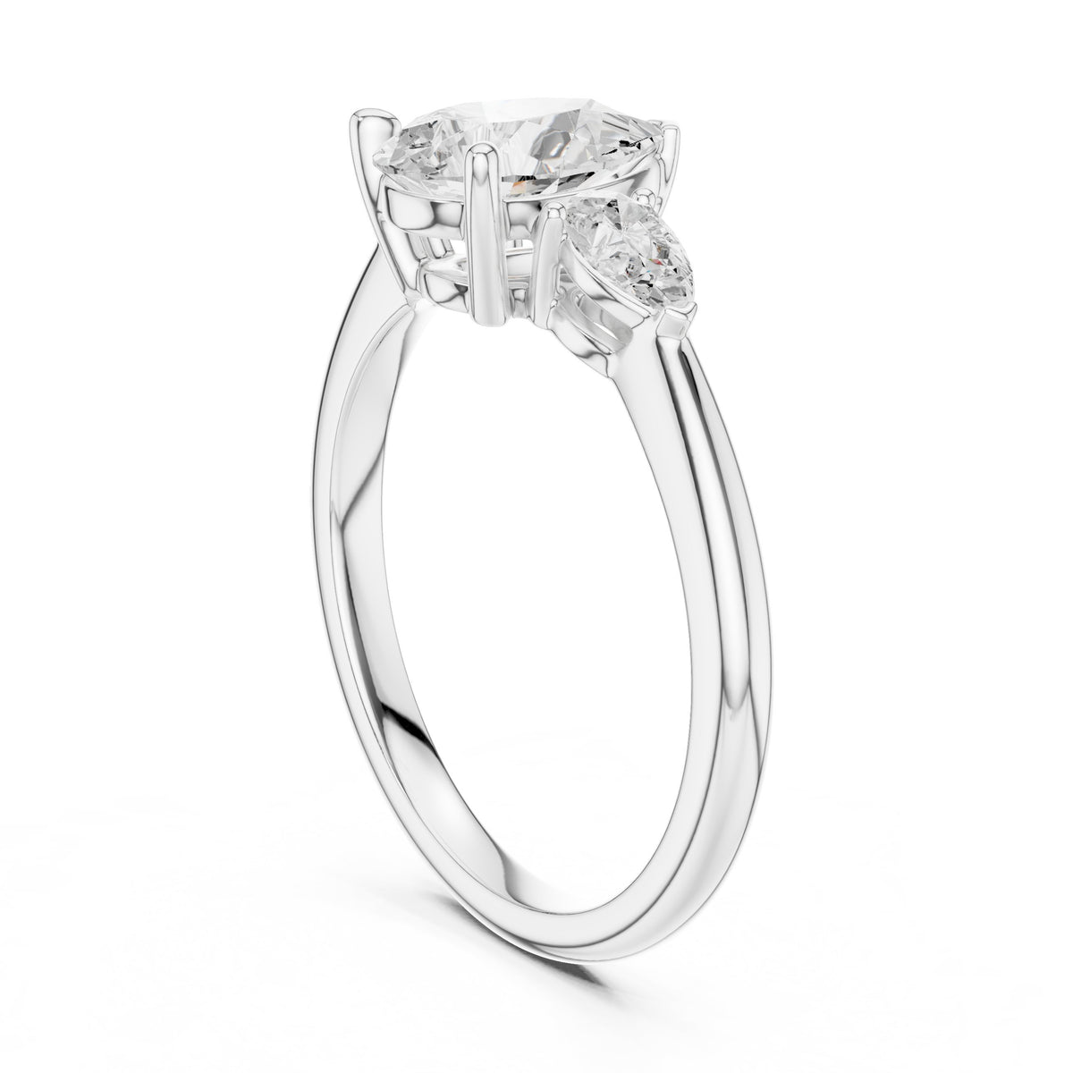 Pear Diamond Three Stone Engagement Ring with Pear Sides