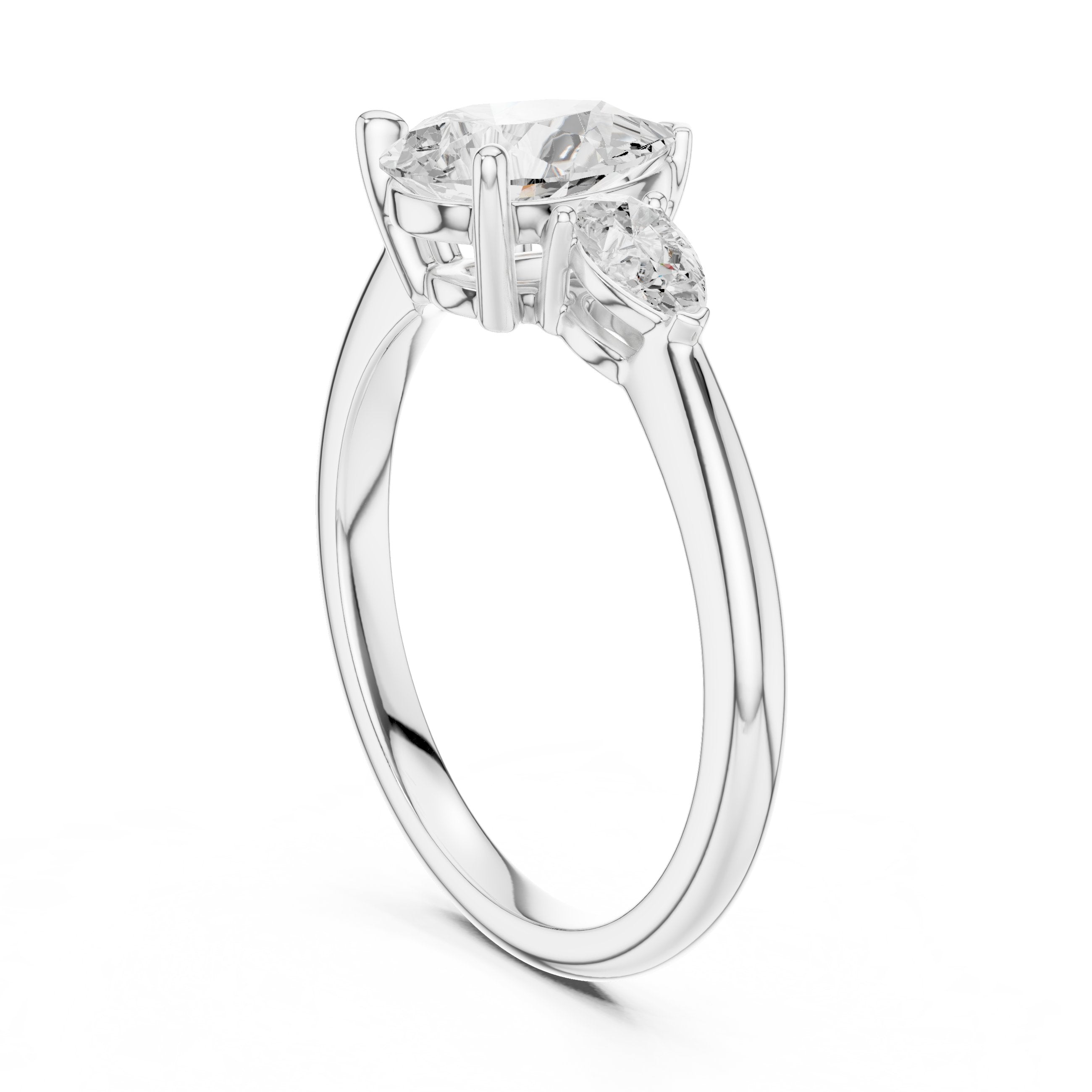 Pear Diamond Three Stone Engagement Ring with Pear Sides in White Gold - VYKA Diamonds
