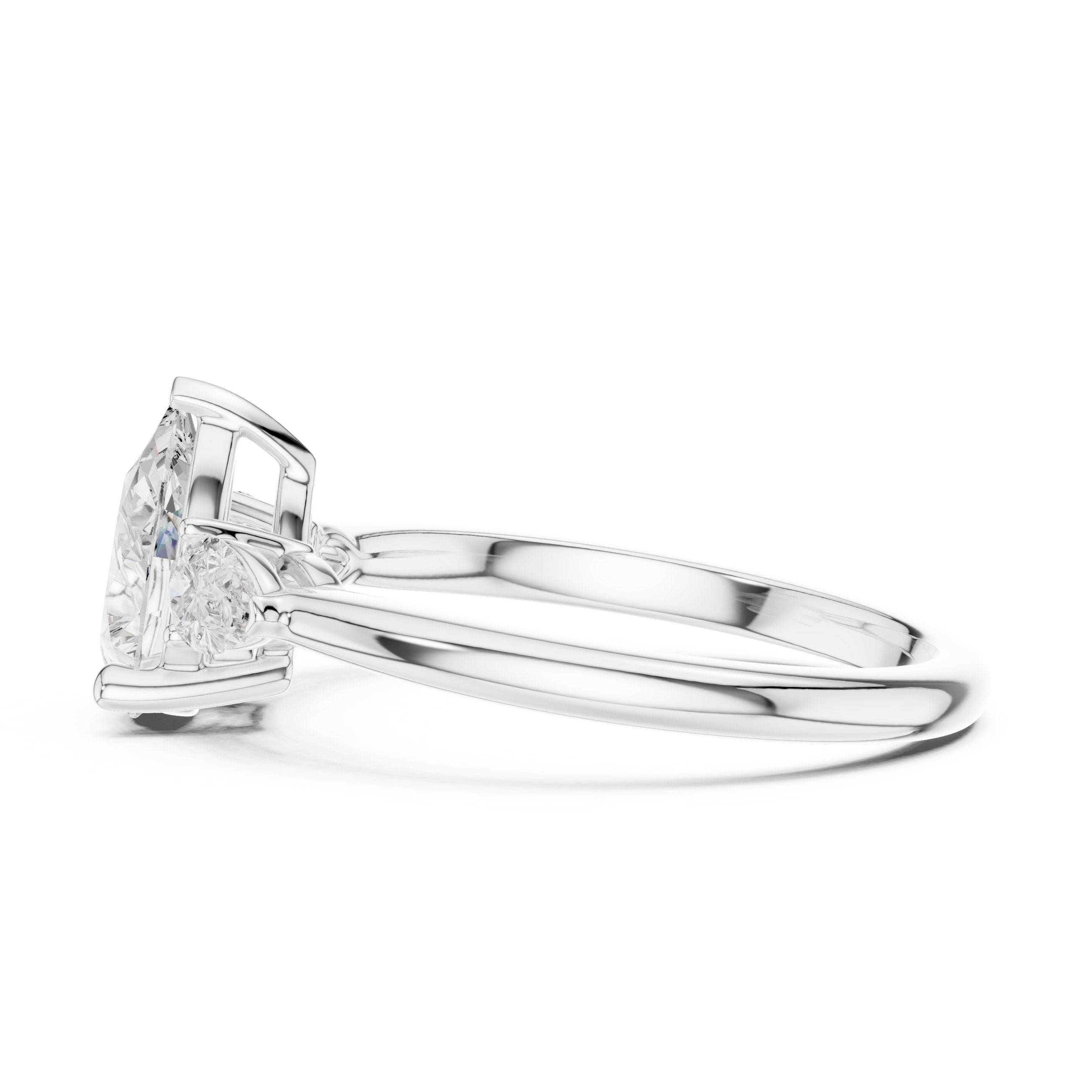 Pear Diamond Three Stone Engagement Ring with Pear Sides in White Gold - VYKA Diamonds