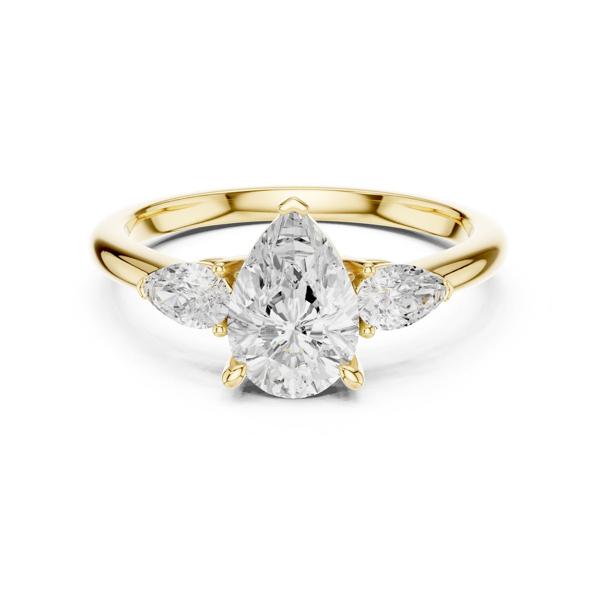 Pear Diamond Three Stone Engagement Ring with Pear Sides