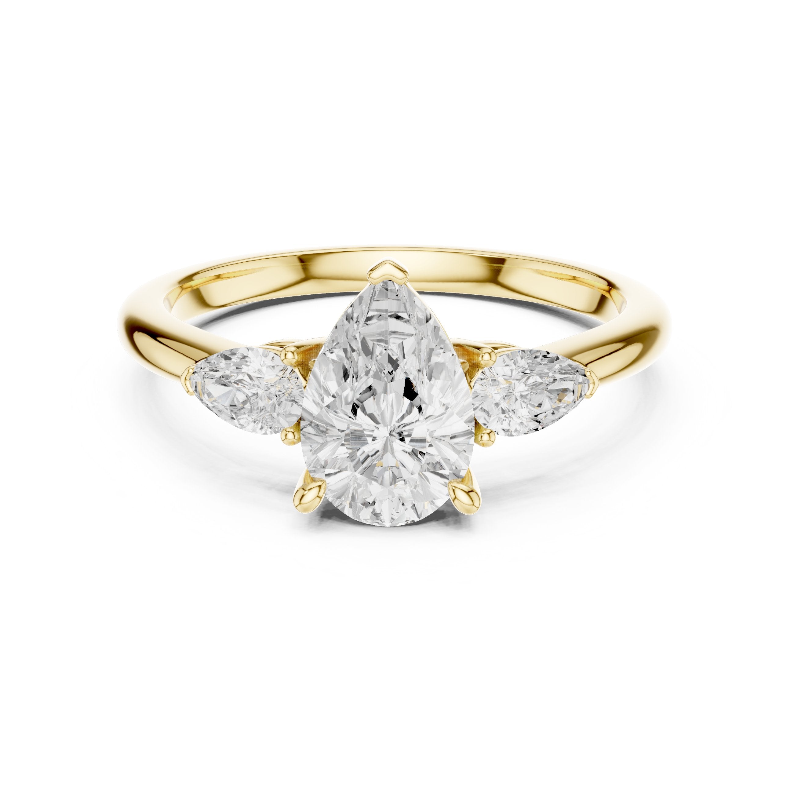 Pear Diamond Three Stone Engagement Ring with Pear Sides in Yellow Gold - VYKA Diamonds