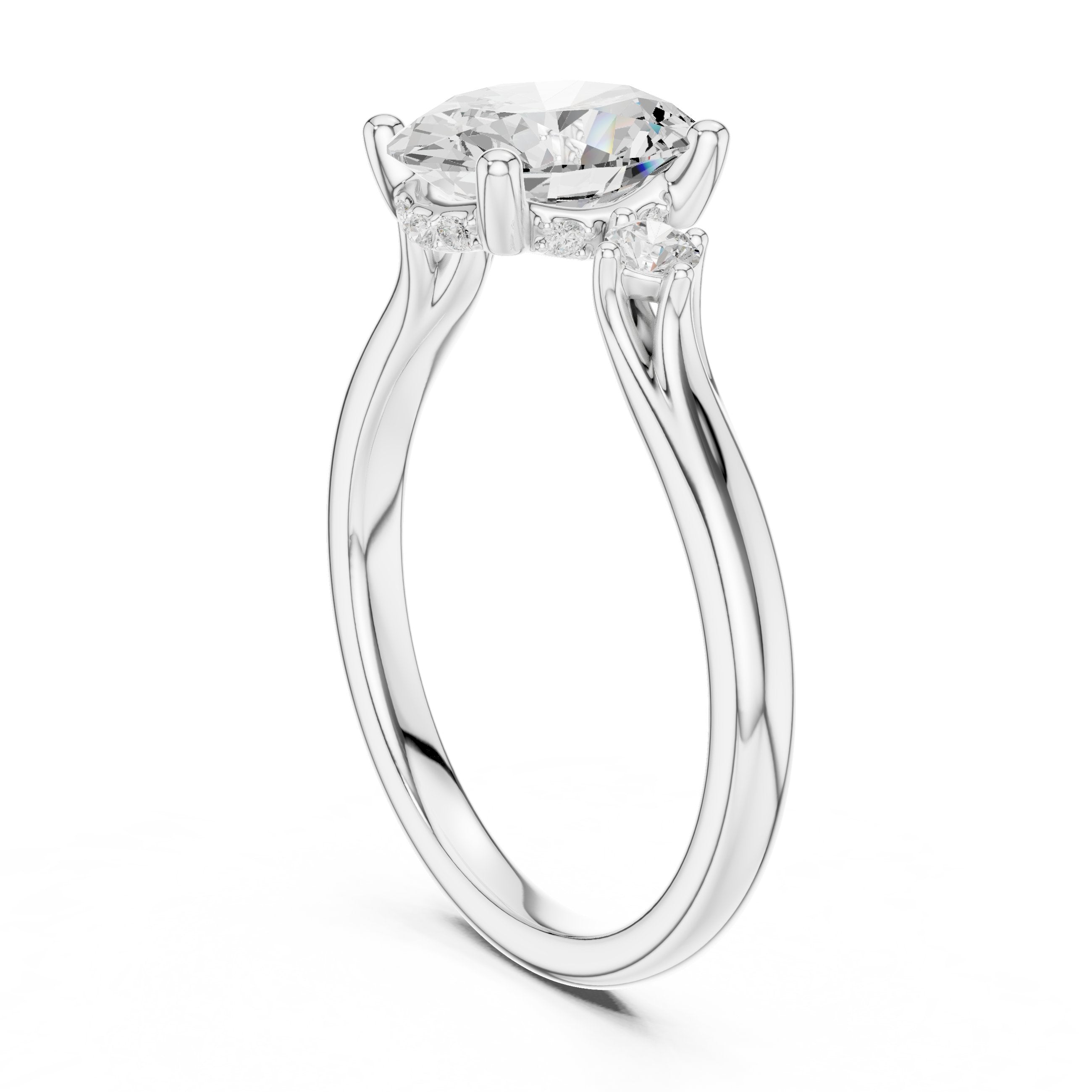 Oval Diamond Engagement Ring with Round Side Accents in White Gold - VYKA Diamonds