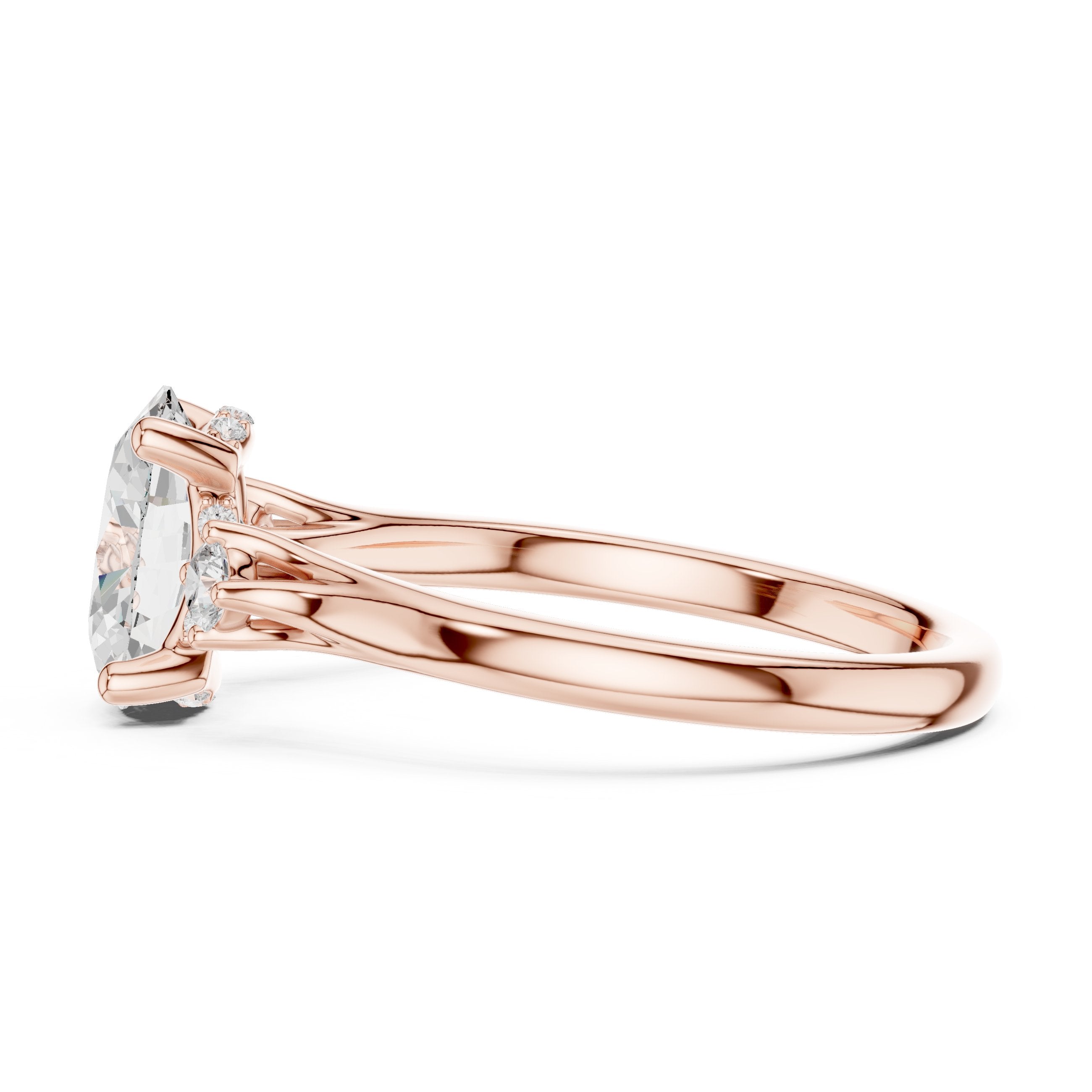 Oval Diamond Engagement Ring with Round Side Accents in Rose Gold - VYKA Diamonds