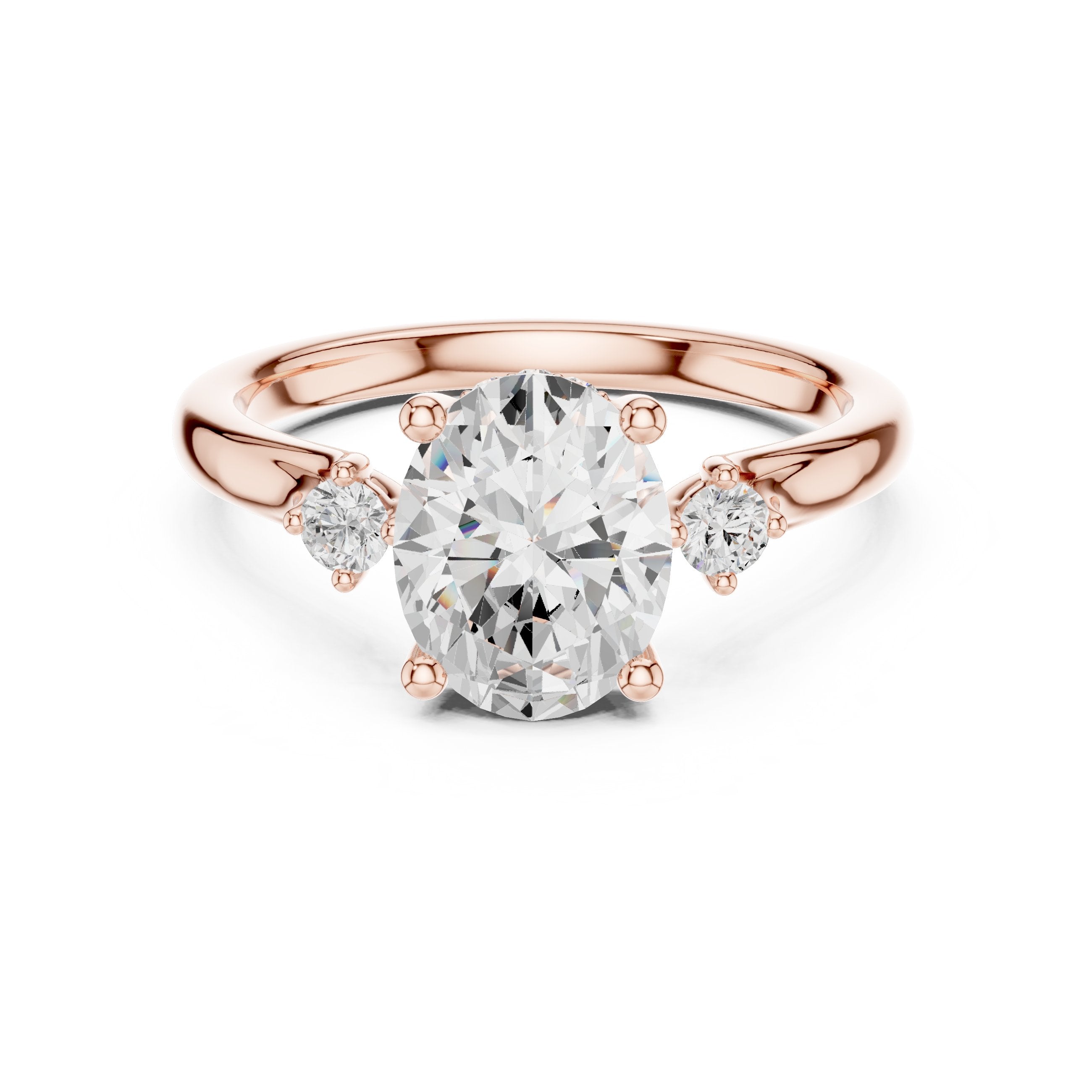 Oval Diamond Engagement Ring with Round Side Accents in Rose Gold - VYKA Diamonds