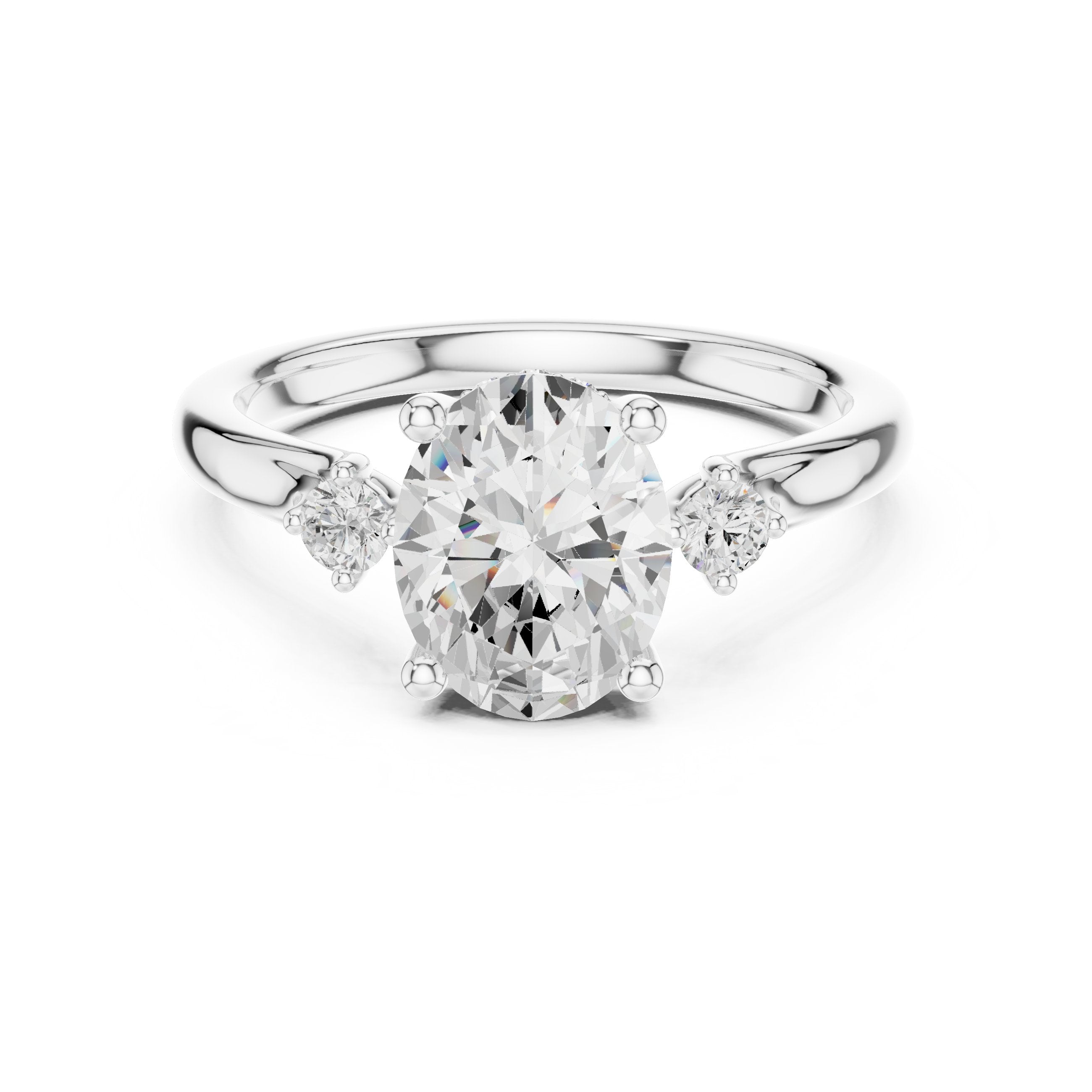 Oval Diamond Engagement Ring with Round Side Accents in White Gold - VYKA Diamonds