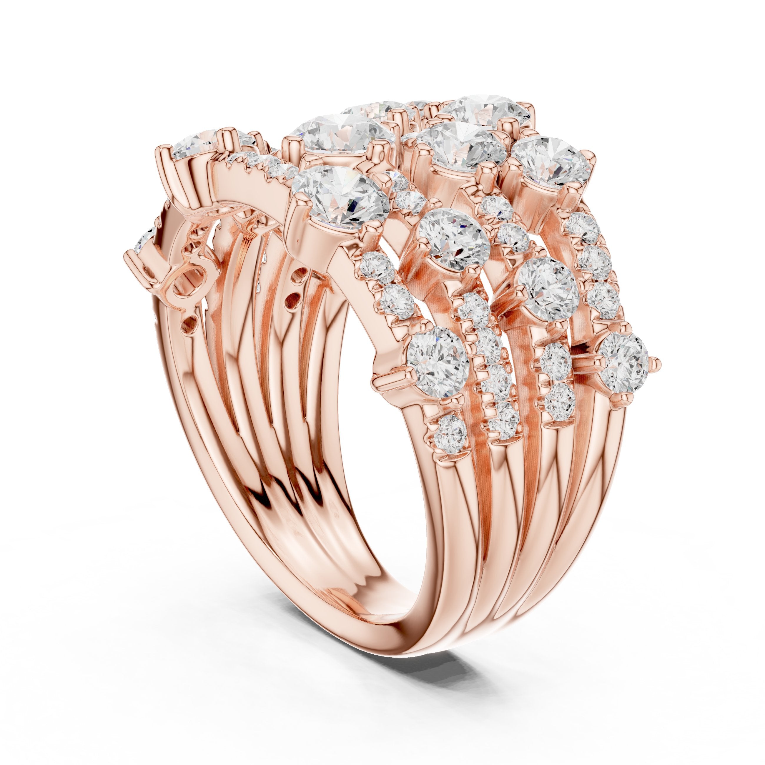 Round Diamond Wide Multi-Row Pavé Anniversary Band in Rose Gold - VYKA Diamonds