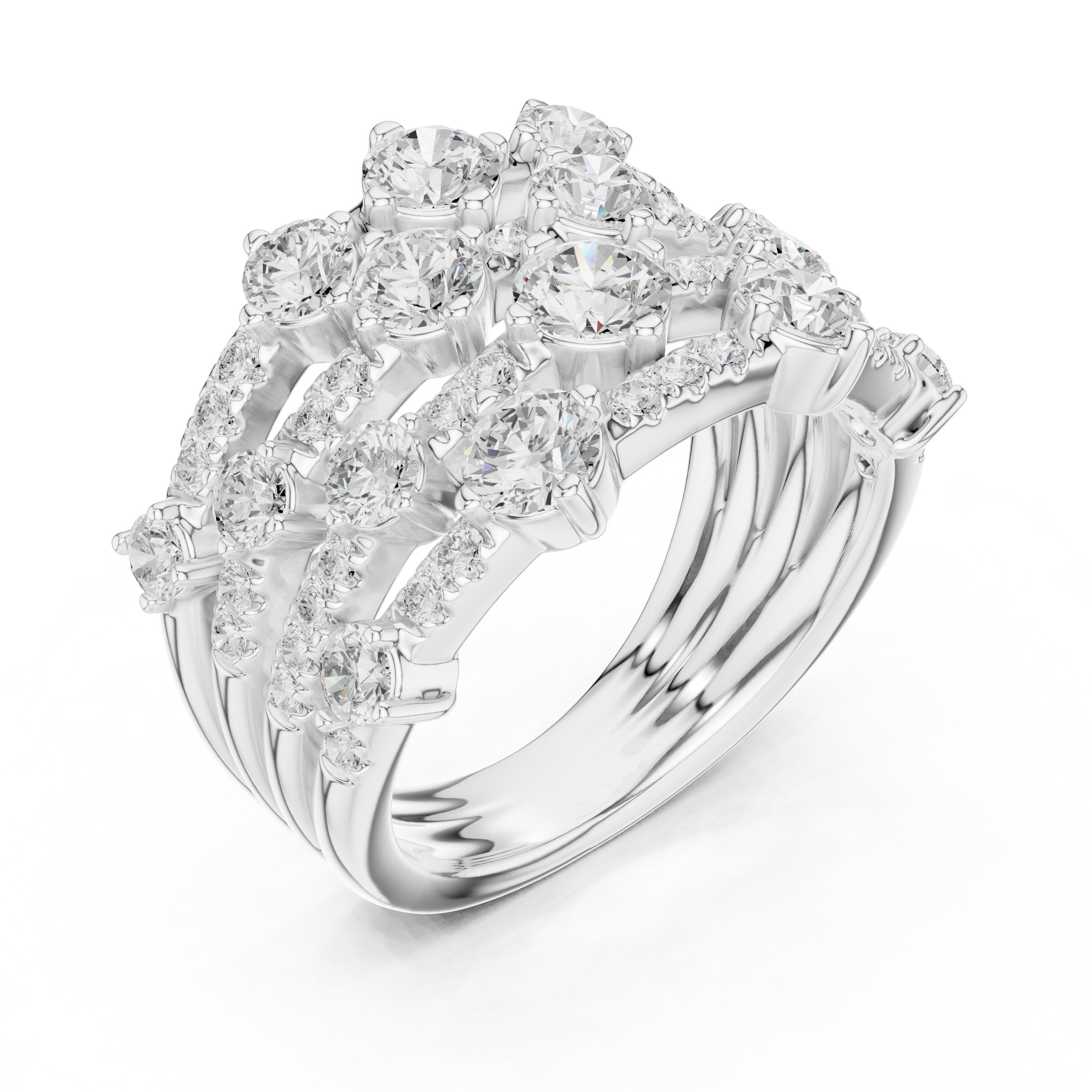 Round Diamond Wide Multi-Row Pavé Anniversary Band in White Gold - VYKA Diamonds