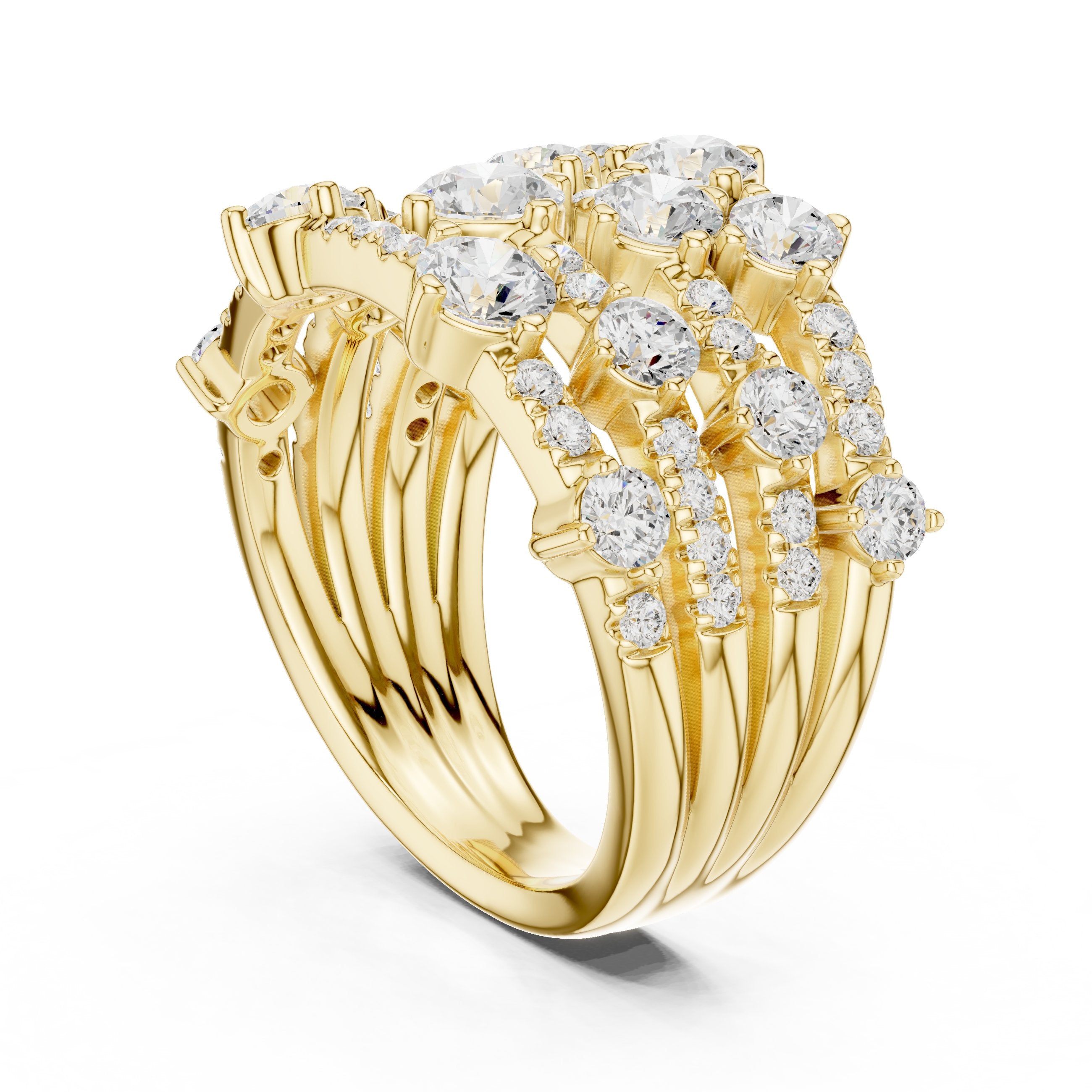 Round Diamond Wide Multi-Row Pavé Anniversary Band in Yellow Gold - VYKA Diamonds