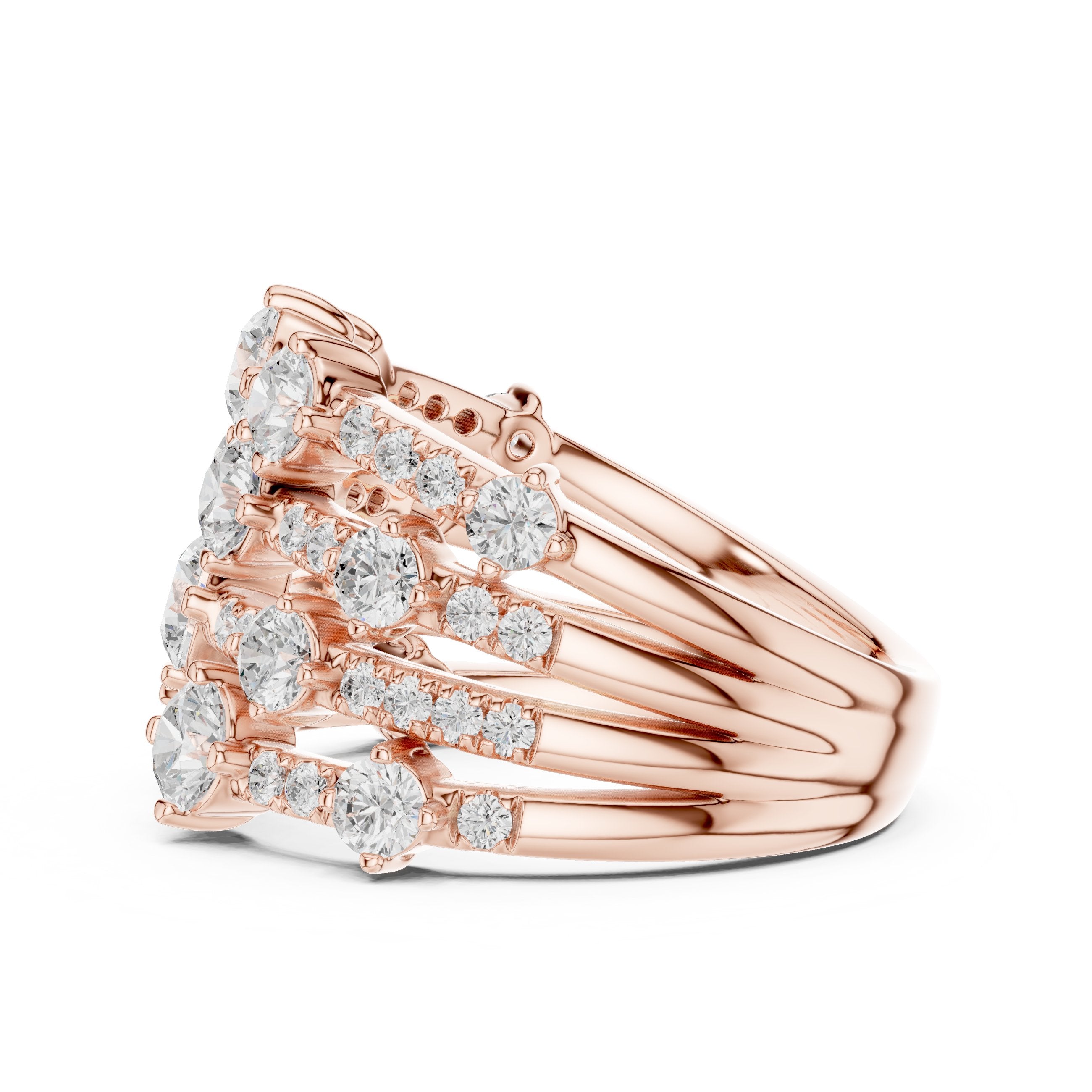 Round Diamond Wide Multi-Row Pavé Anniversary Band in Rose Gold - VYKA Diamonds