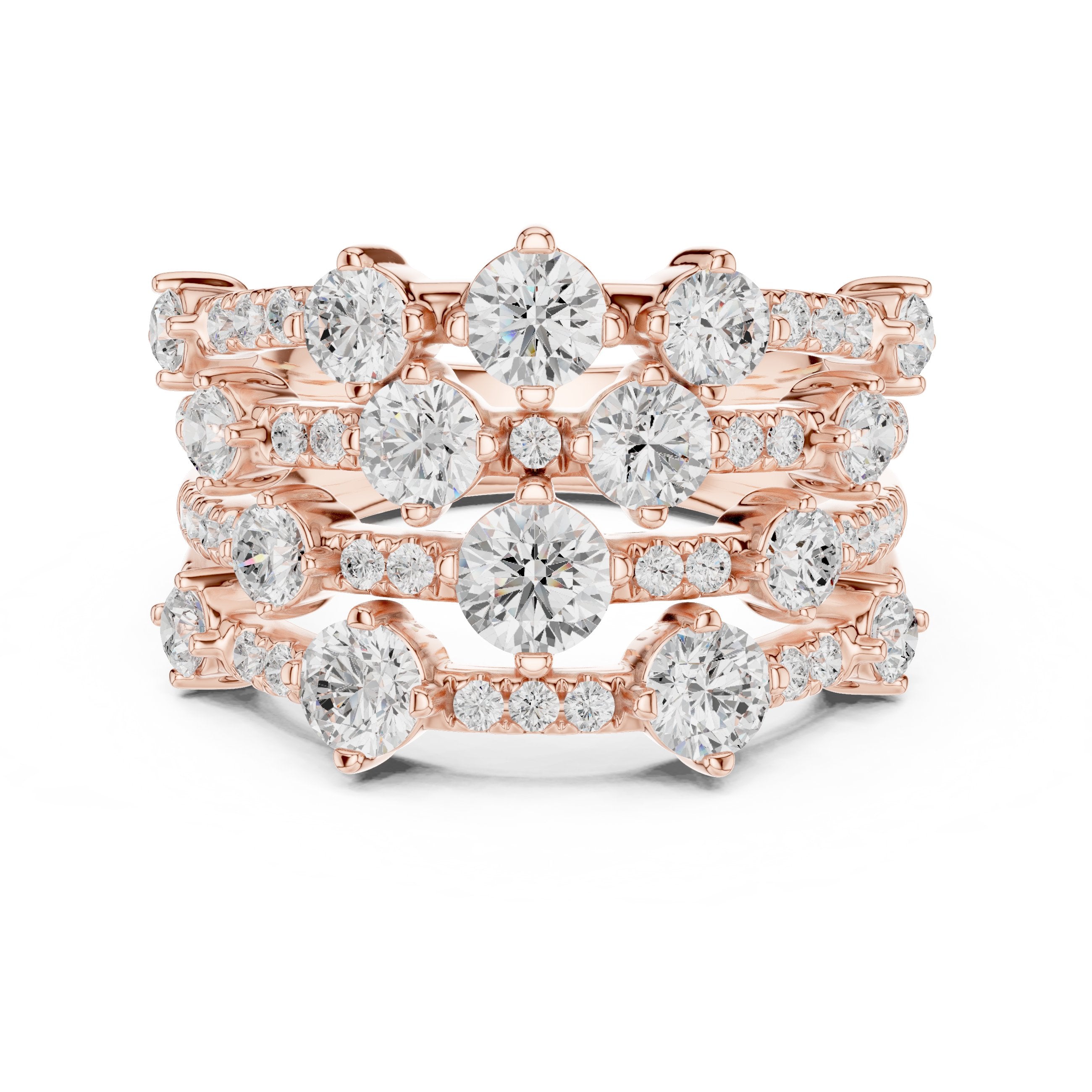 Round Diamond Wide Multi-Row Pavé Anniversary Band in Rose Gold - VYKA Diamonds
