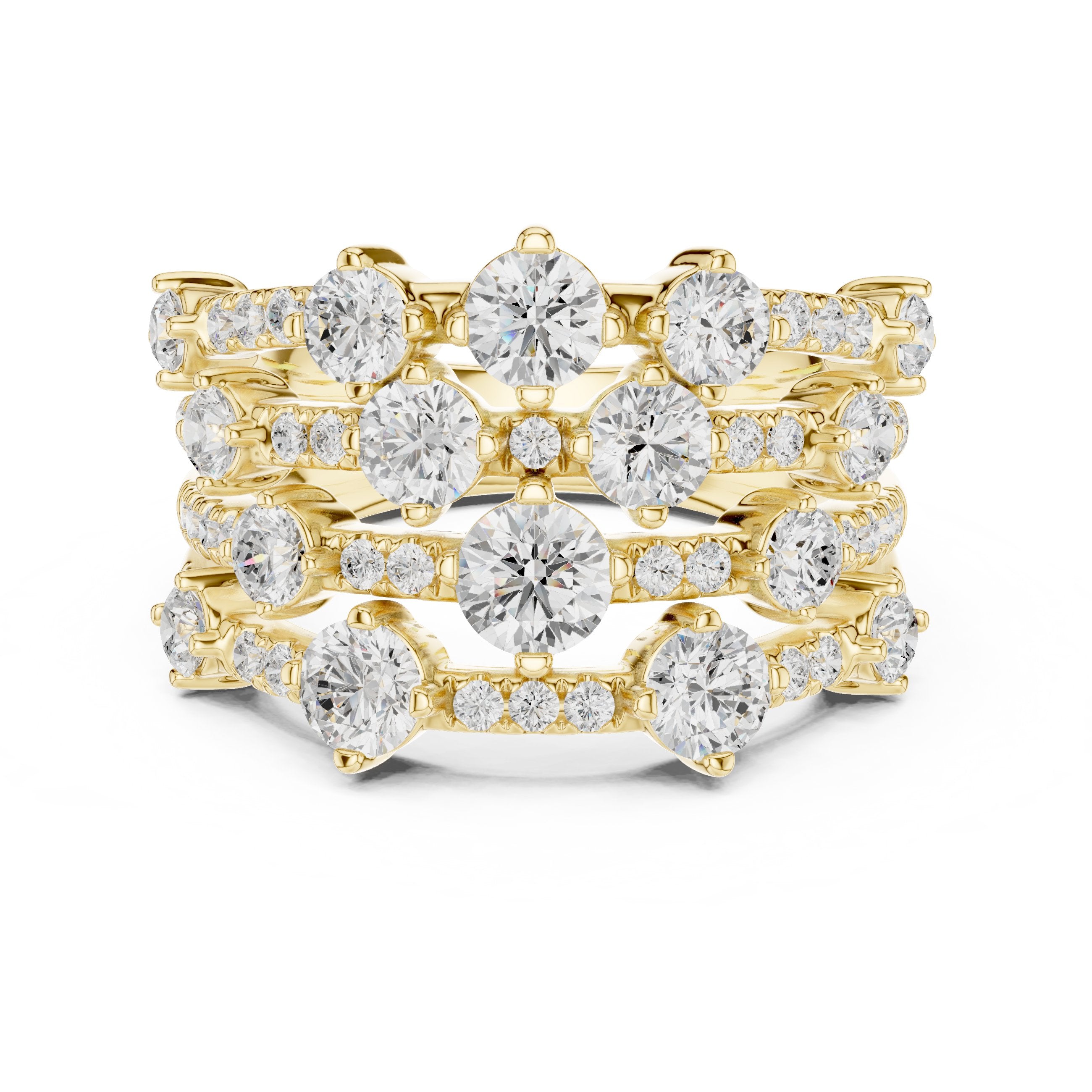 Round Diamond Wide Multi-Row Pavé Anniversary Band in Yellow Gold - VYKA Diamonds