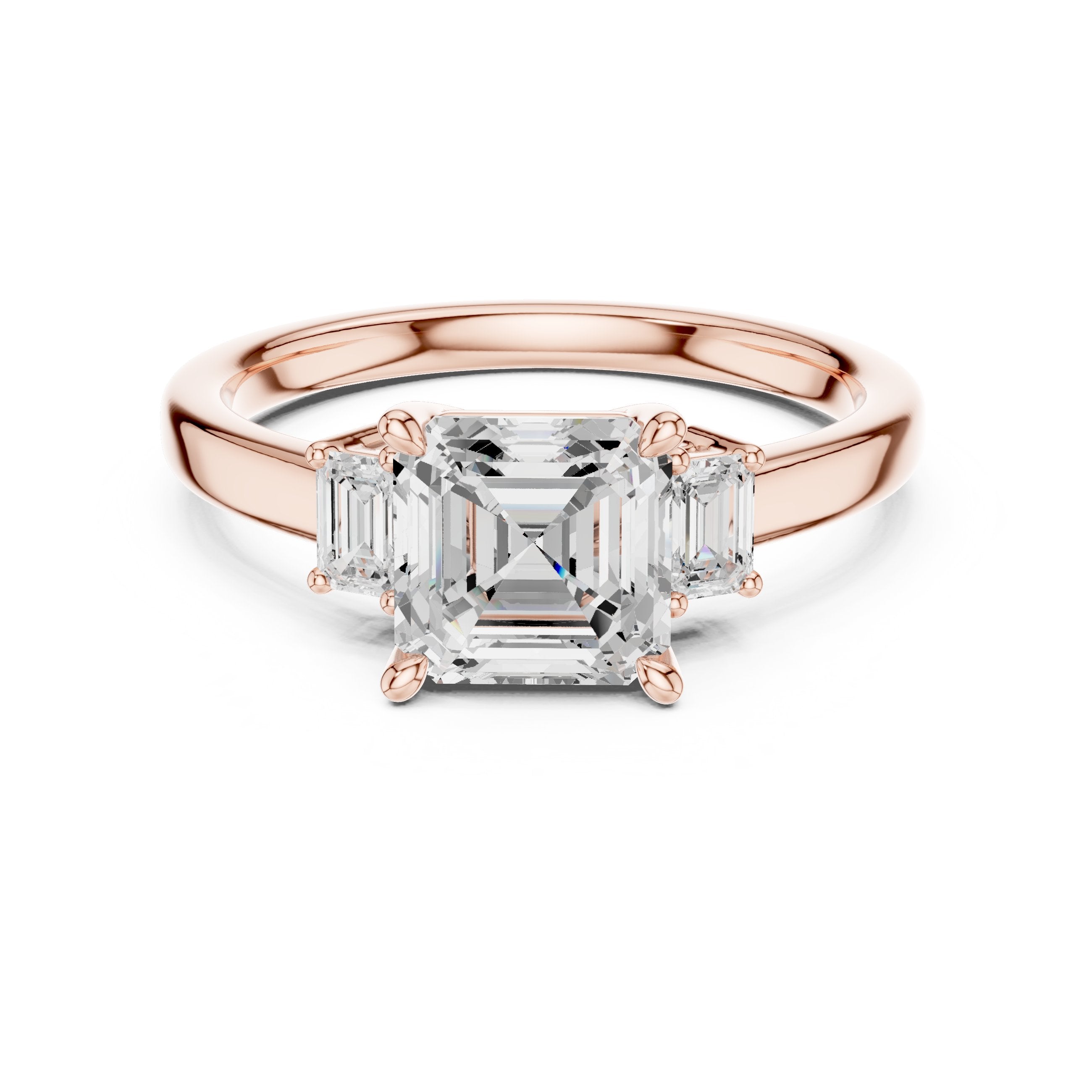 Asscher Cut Three Stone Engagement Ring in Rose Gold - VYKA Diamonds