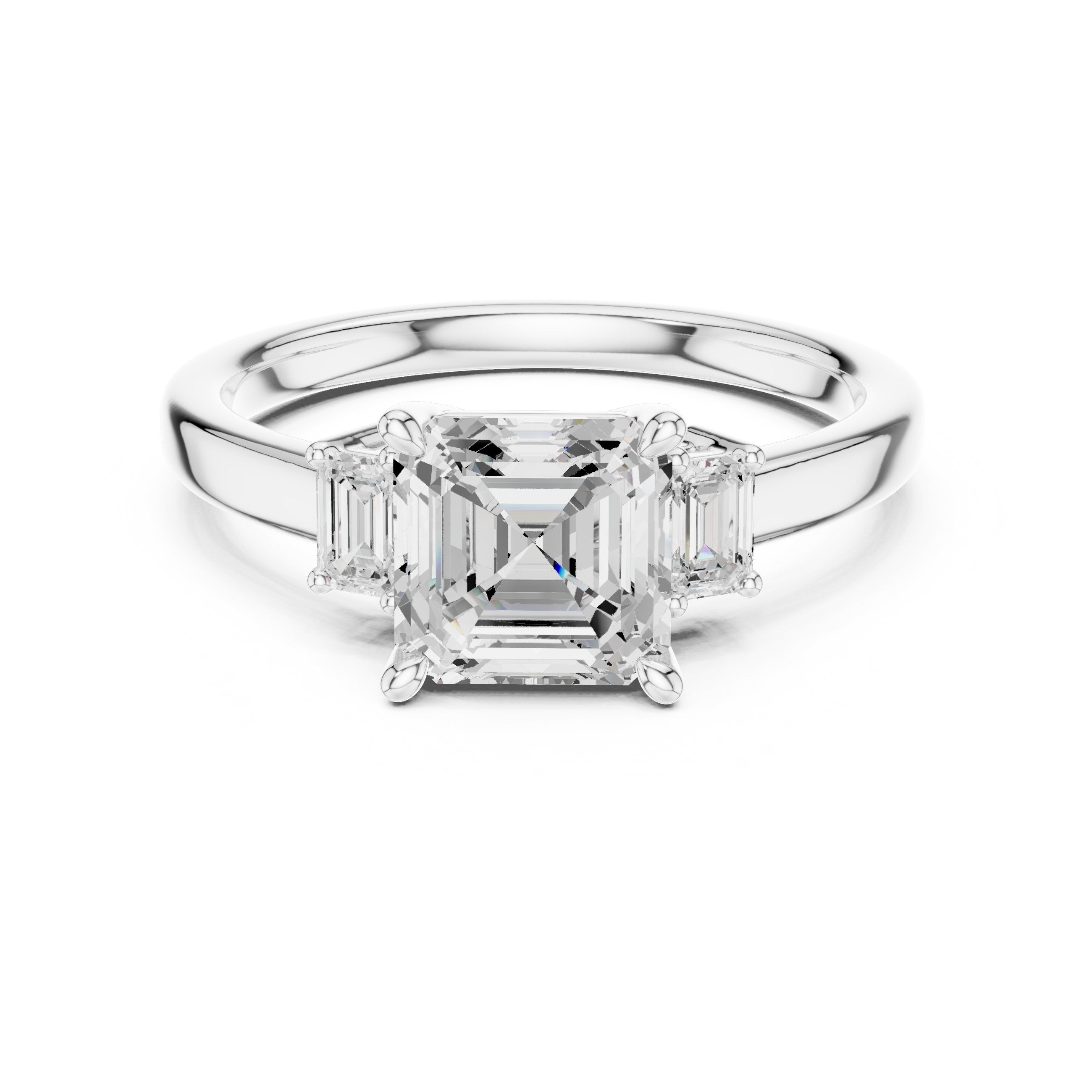 Asscher Cut Three Stone Engagement Ring in White Gold - VYKA Diamonds
