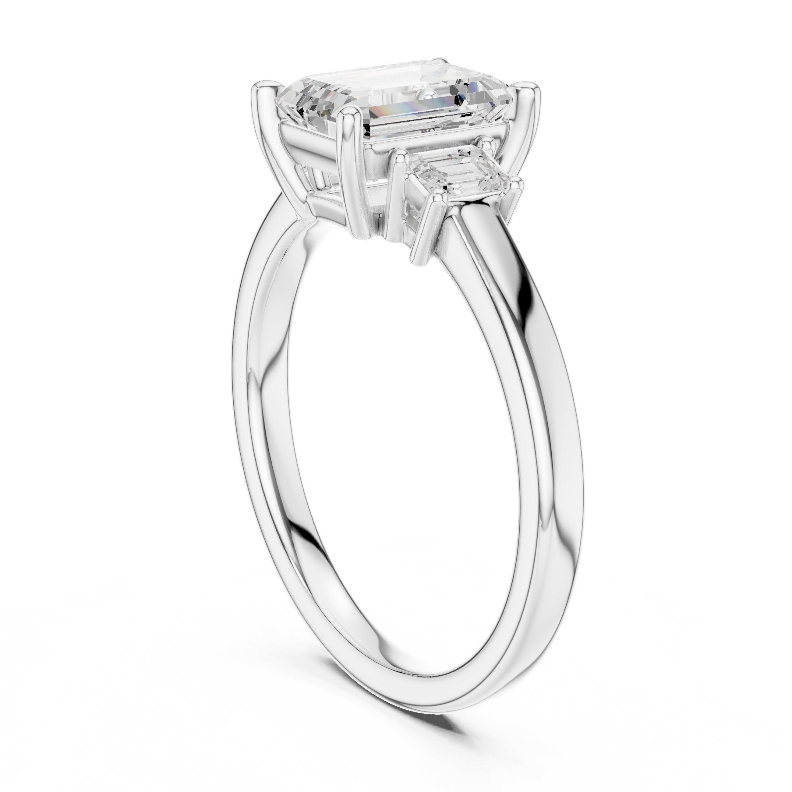Emerald Cut Three Stone Engagement Ring in White Gold - VYKA Diamonds