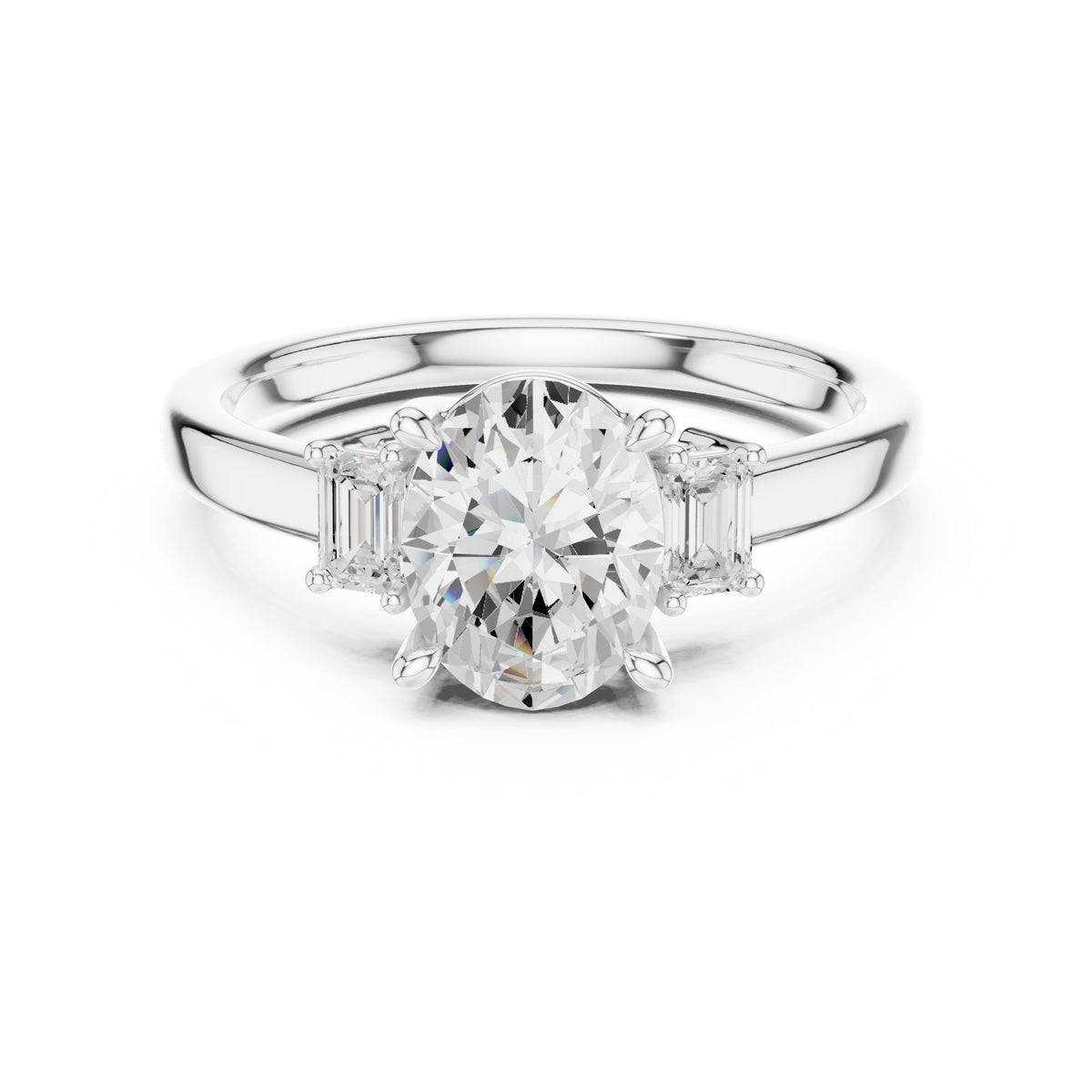 Oval Diamond Three Stone Engagement Ring with Baguette Sides