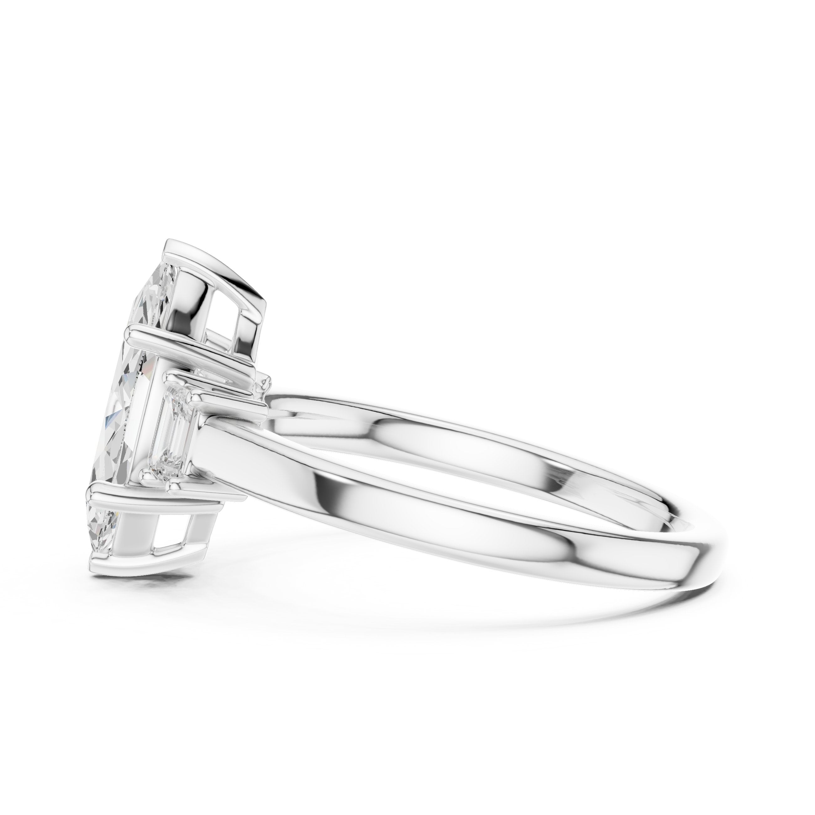 Marquise Cut Three Stone Engagement Ring with Emerald Sides in White Gold - VYKA Diamonds