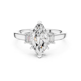 Marquise Cut Three Stone Engagement Ring with Emerald Sides