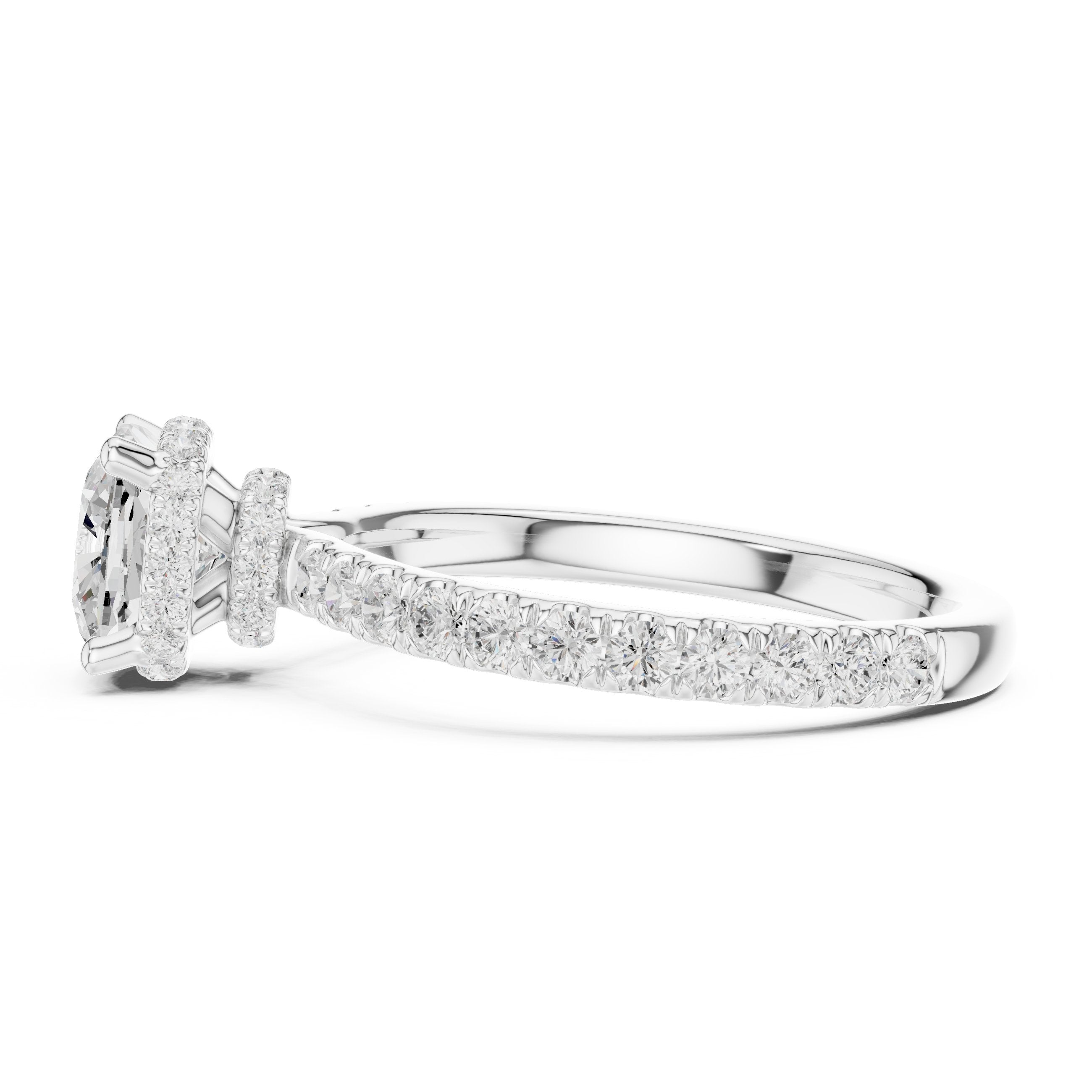 Cushion Cut Hidden Halo Engagement Ring with Cushion Halo and Pavé Band in White Gold - VYKA Diamonds