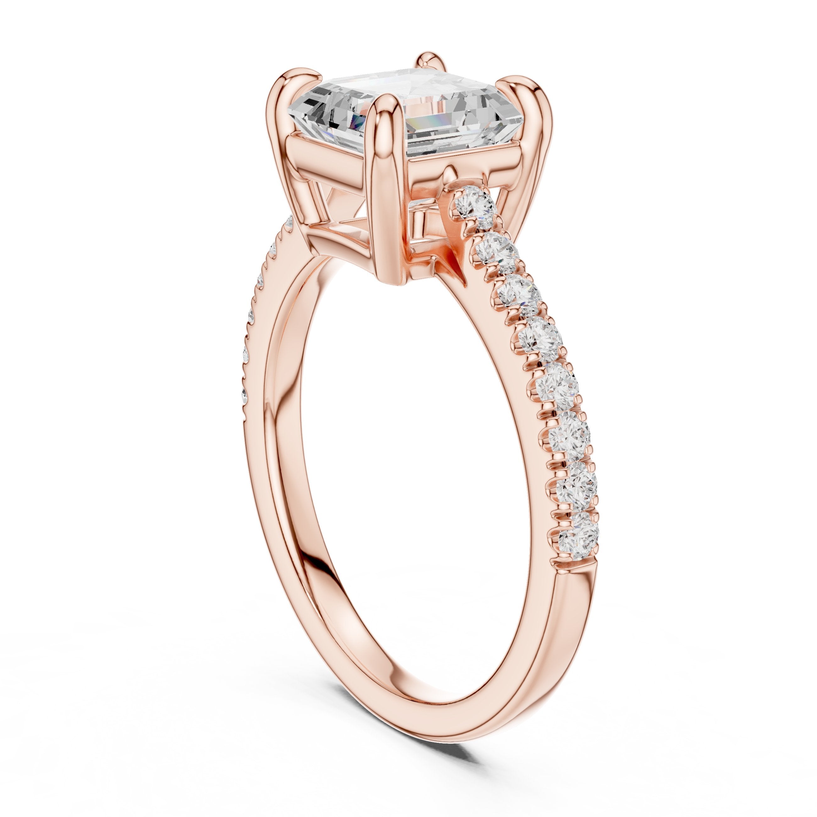 Asscher Cut Engagement Ring with Pavé Band in Rose Gold - VYKA Diamonds