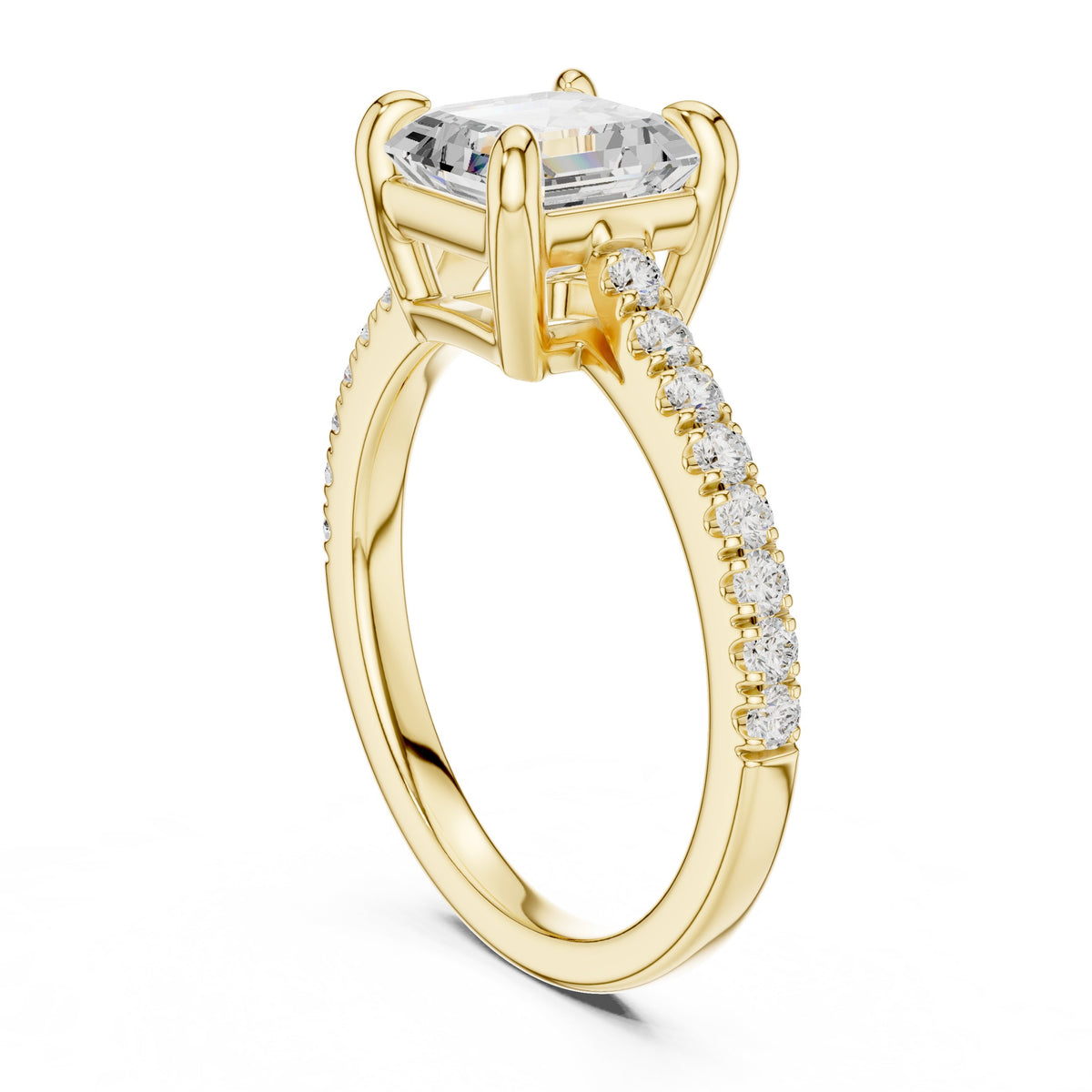 Asscher Cut Engagement Ring with Pavé Band