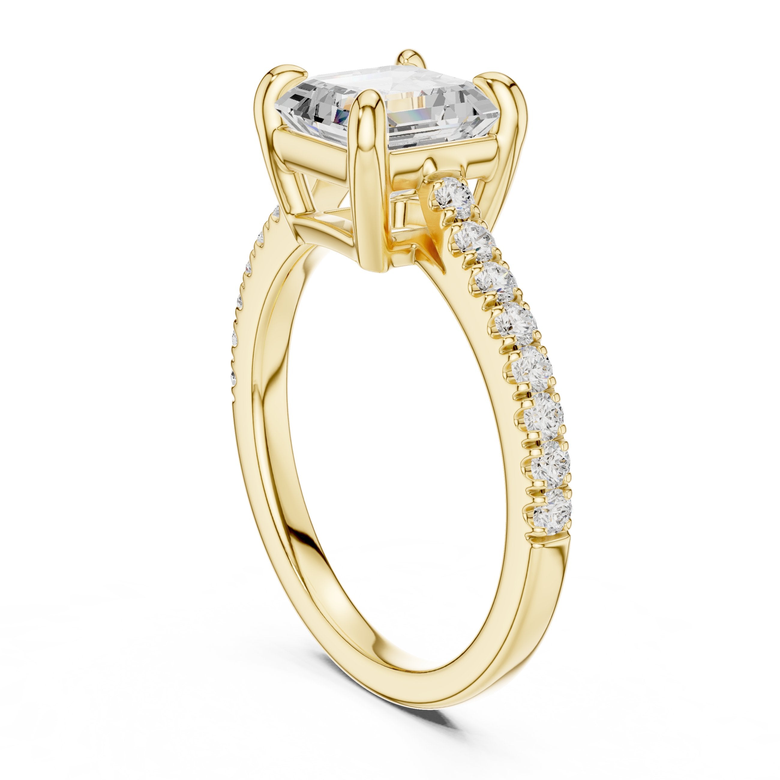 Asscher Cut Engagement Ring with Pavé Band in Yellow Gold - VYKA Diamonds