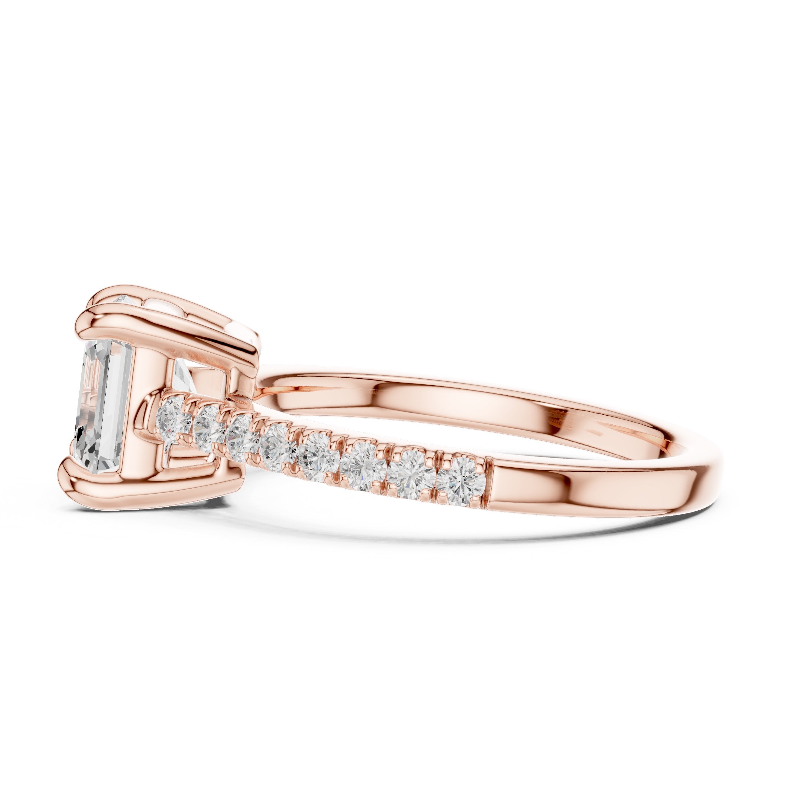 Asscher Cut Engagement Ring with Pavé Band in Rose Gold - VYKA Diamonds
